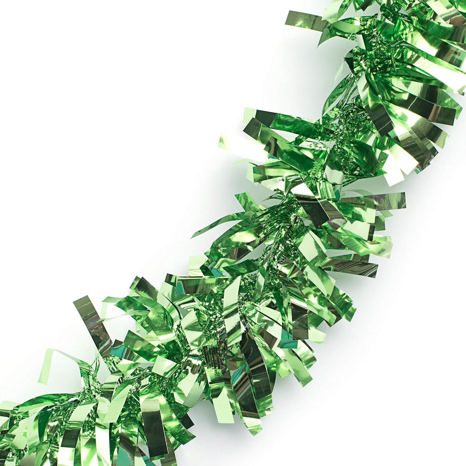 25 ft Long Roll Green Tinsel Twist Garland, Shiny Metallic Foil decorations for Parade Floats, Halloween, Christmas Eve, New Year Parties (4" x 25' roll, Green)