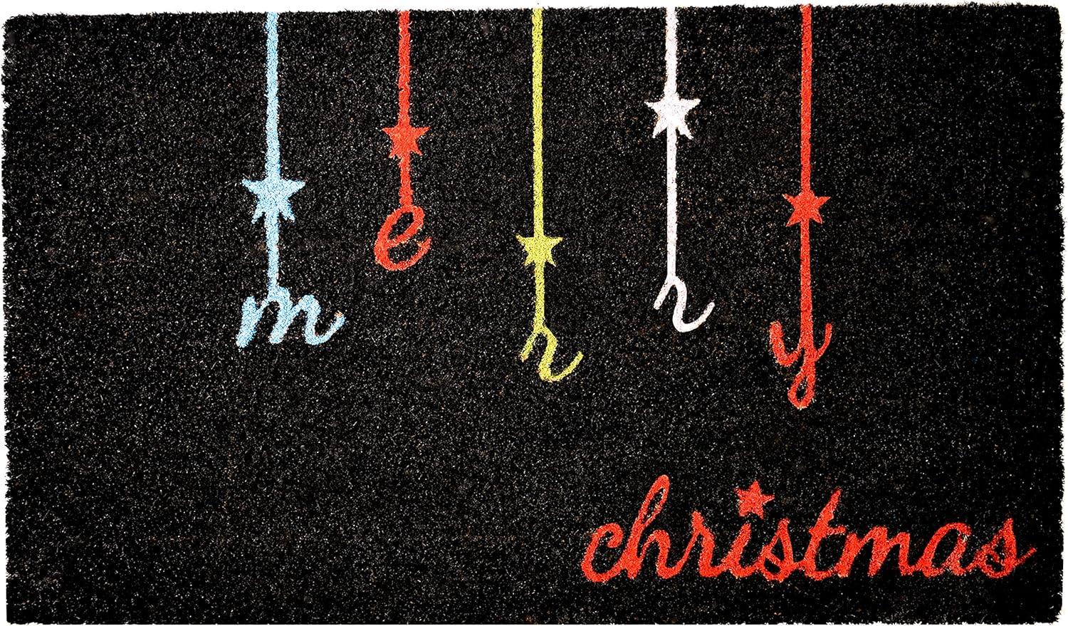 Merry Christmas Black Coir Outdoor Doormat