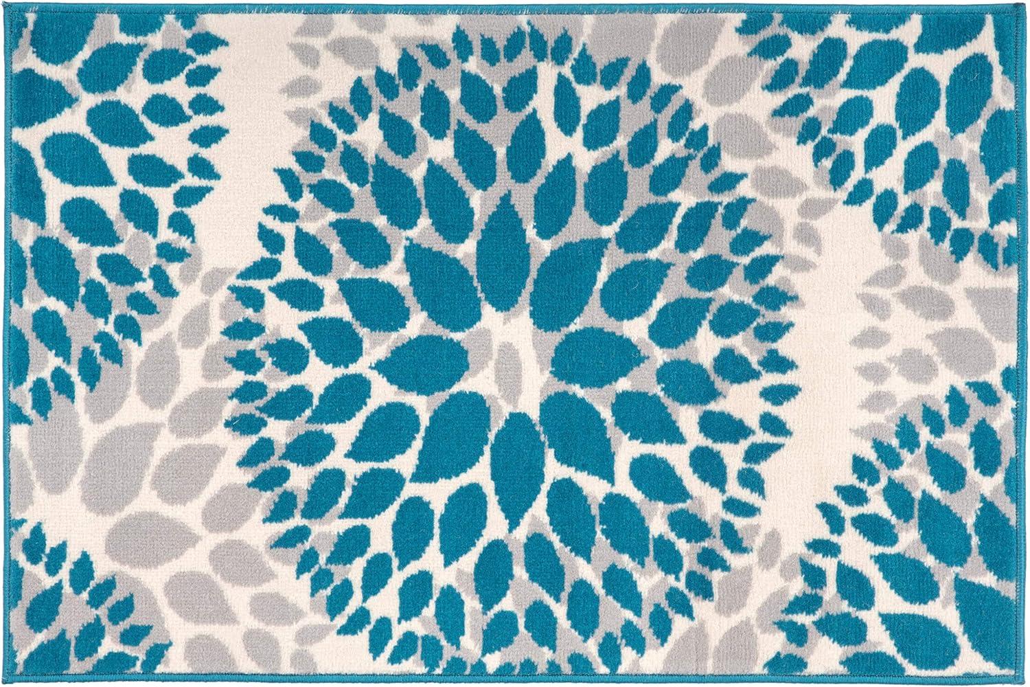 Blossom Splash Blue Synthetic 2' x 3' Easy-Care Area Rug