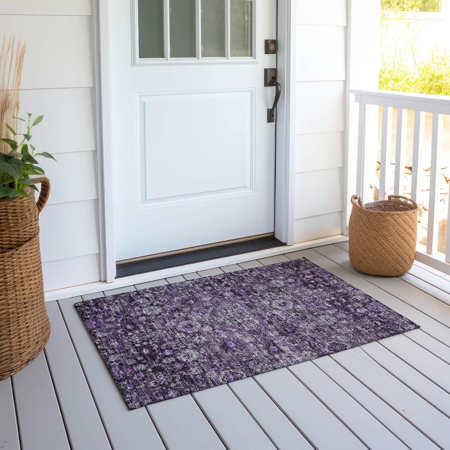 Addison Rugs Chantille ACN651 Purple 1'8" x 2'6" Indoor Outdoor Area Rug, Easy Clean, Machine Washable, Non Shedding, Bedroom, Living Room, Dining Room, Kitchen, Patio Rug