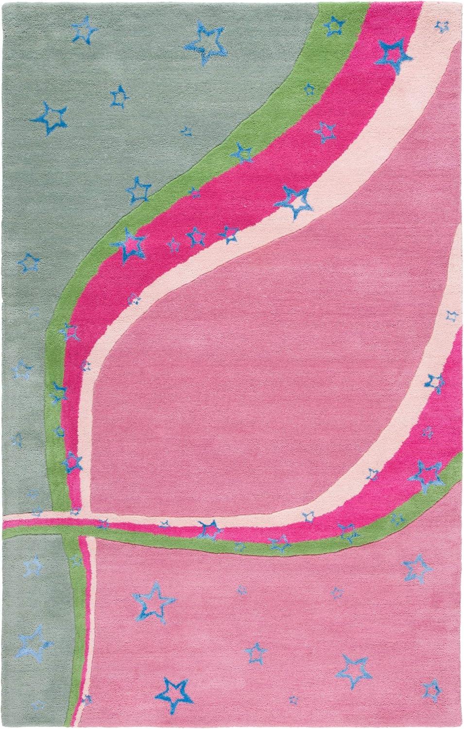 Safavieh Kids SFK338 Hand Tufted Indoor Area Rug - Green/Pink - 5'x8' - Safavieh