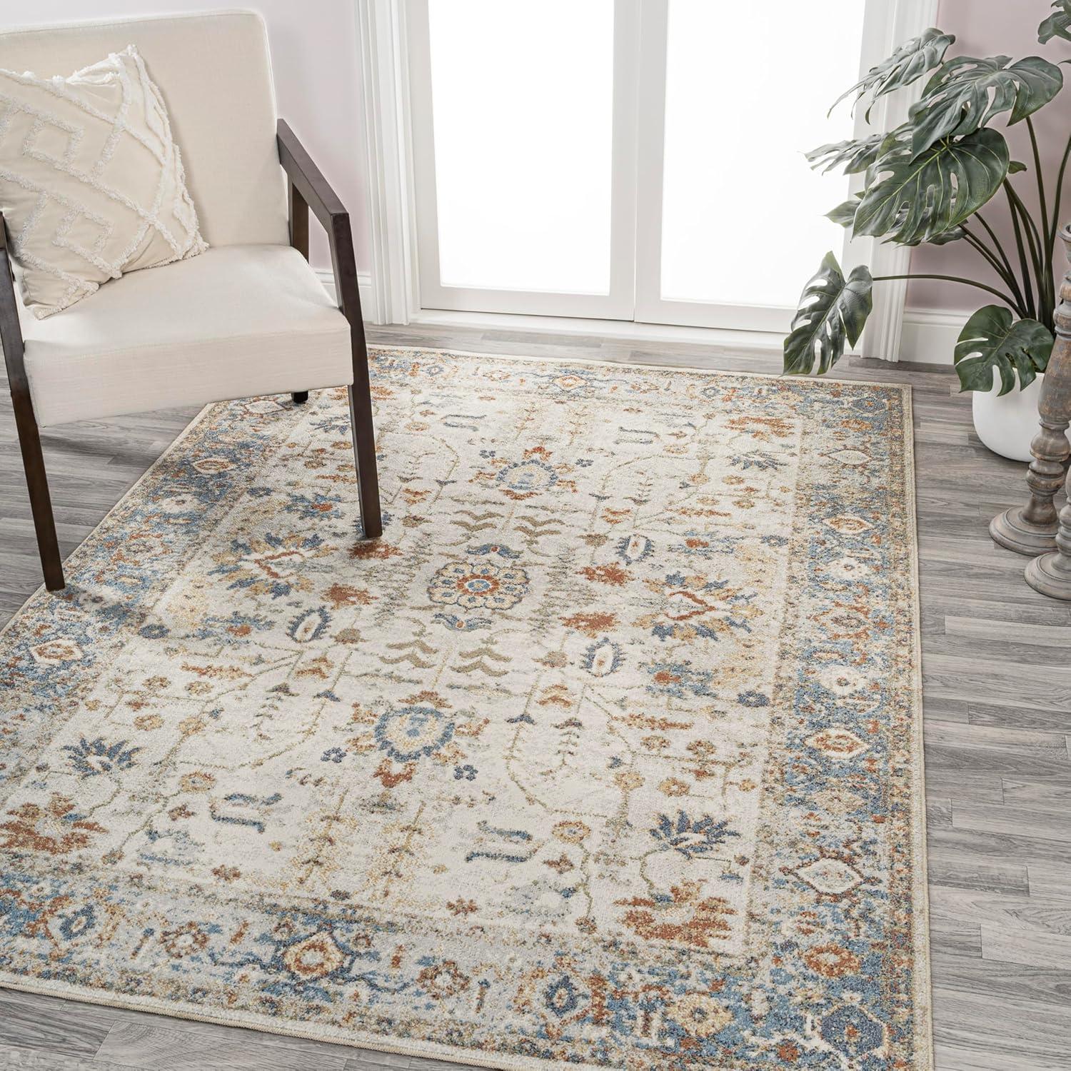 JONATHAN Y Hiero Persian Border Low-Pile Machine-Washable Cream/Terra 8 ft. x 10 ft. Area Rug