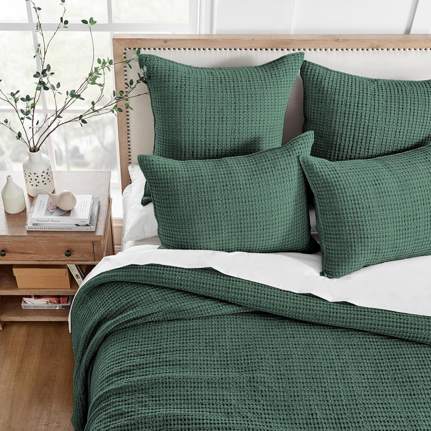 Mills Waffle Forest Green King Bedspread Set - Levtex Home