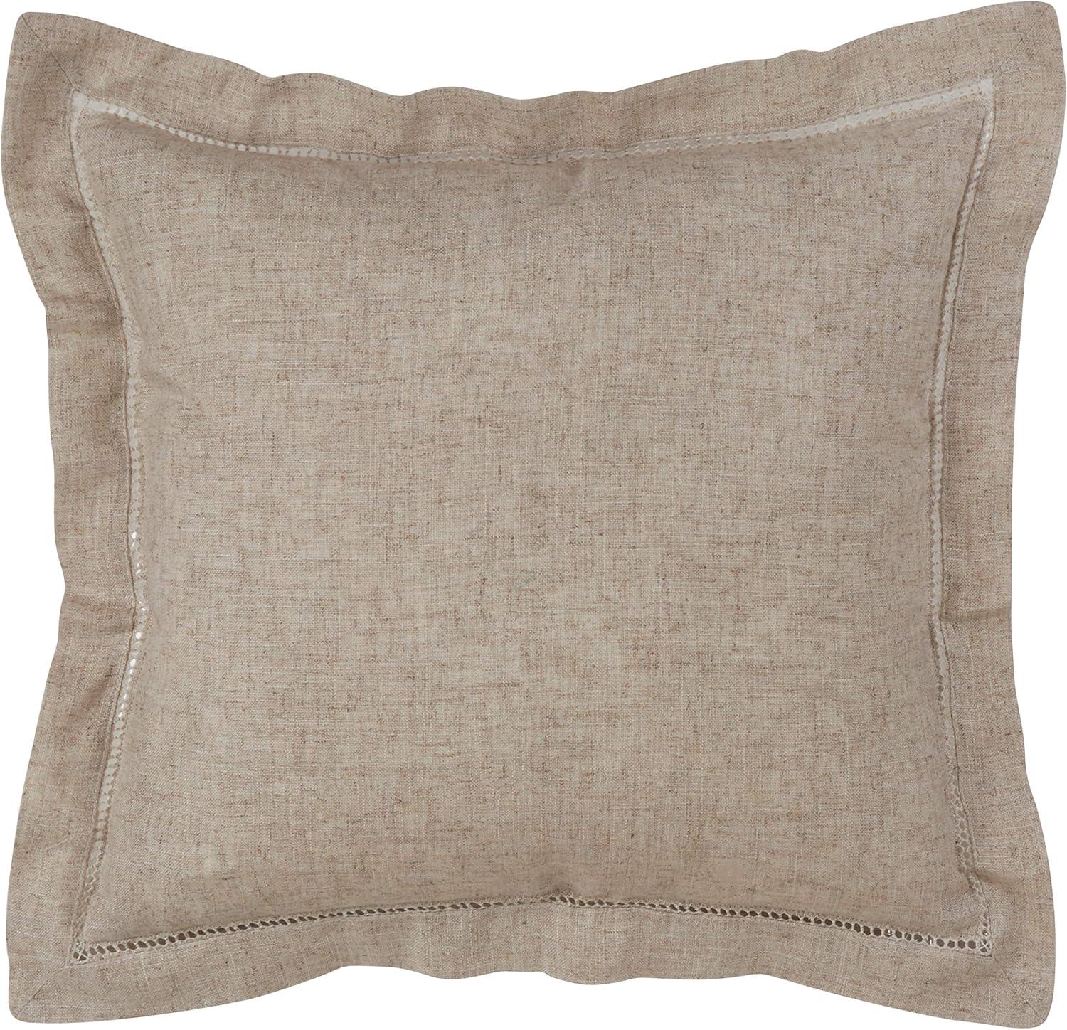 Natural Linen Blend Hemstitch Square Throw Pillow