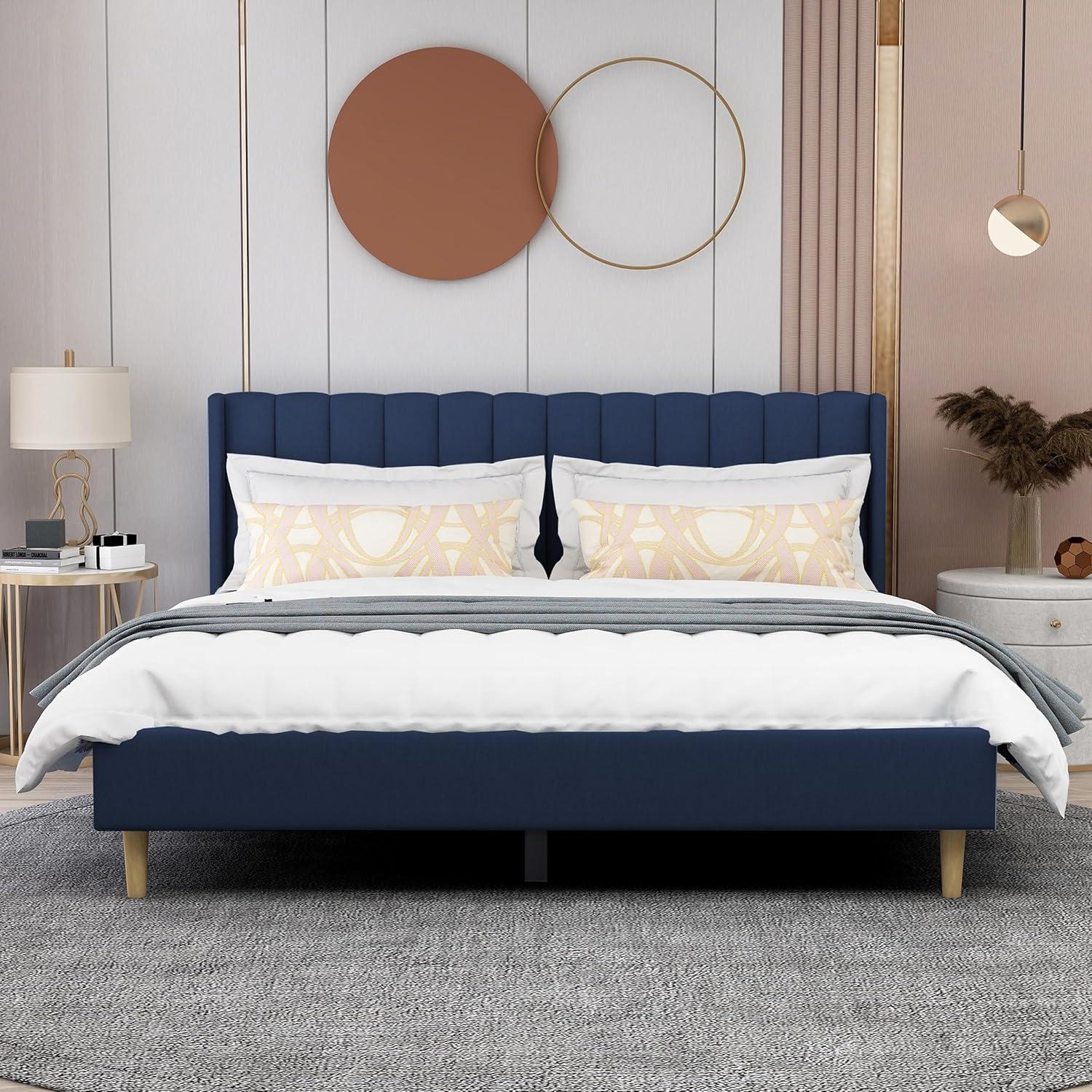 Eriksay Low Profile Upholstered Platform Bed with Winback Headboard