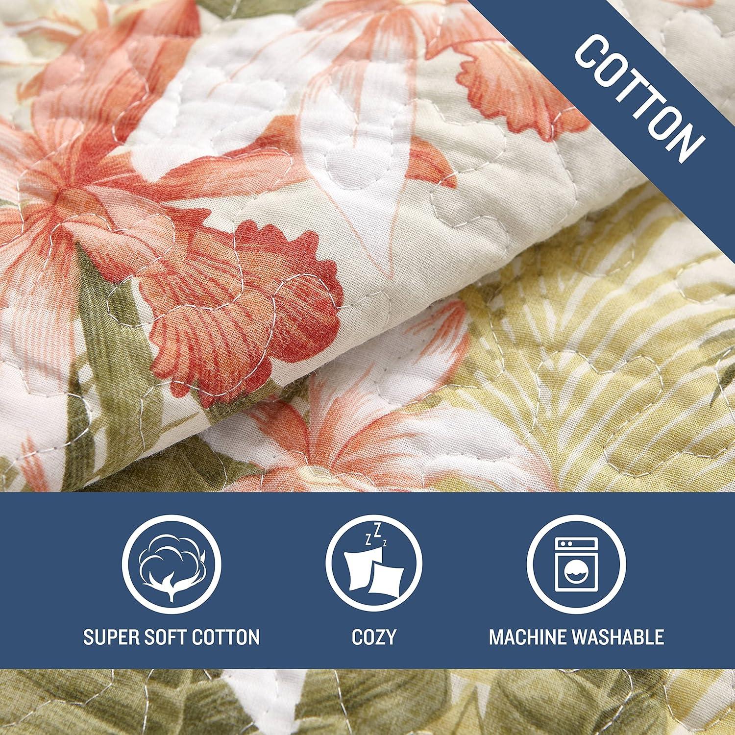 Tommy Bahama Tropical Orchid Green Cotton Reversible Quilt Set