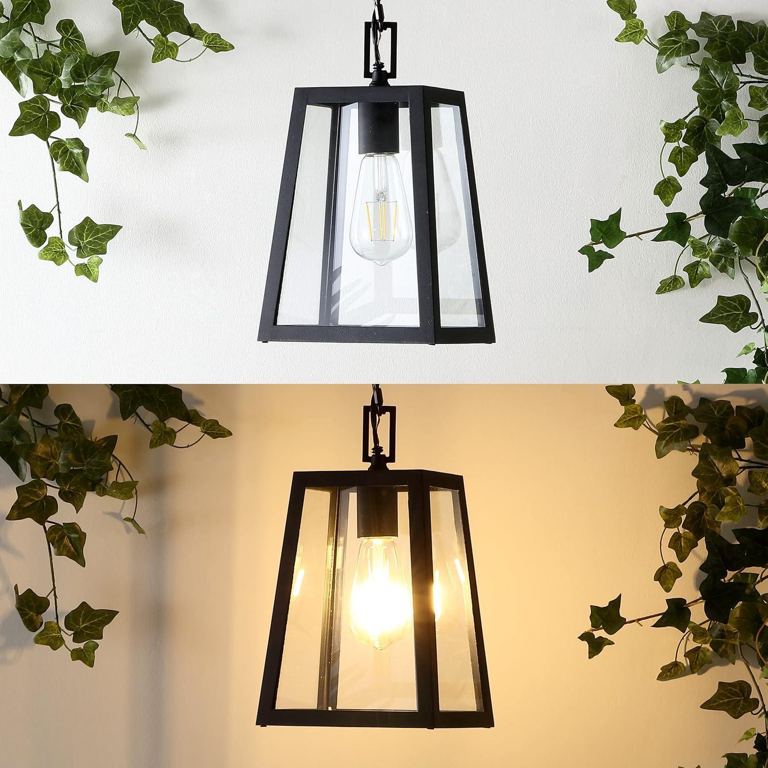 Black Glass LED Lantern Pendant Light