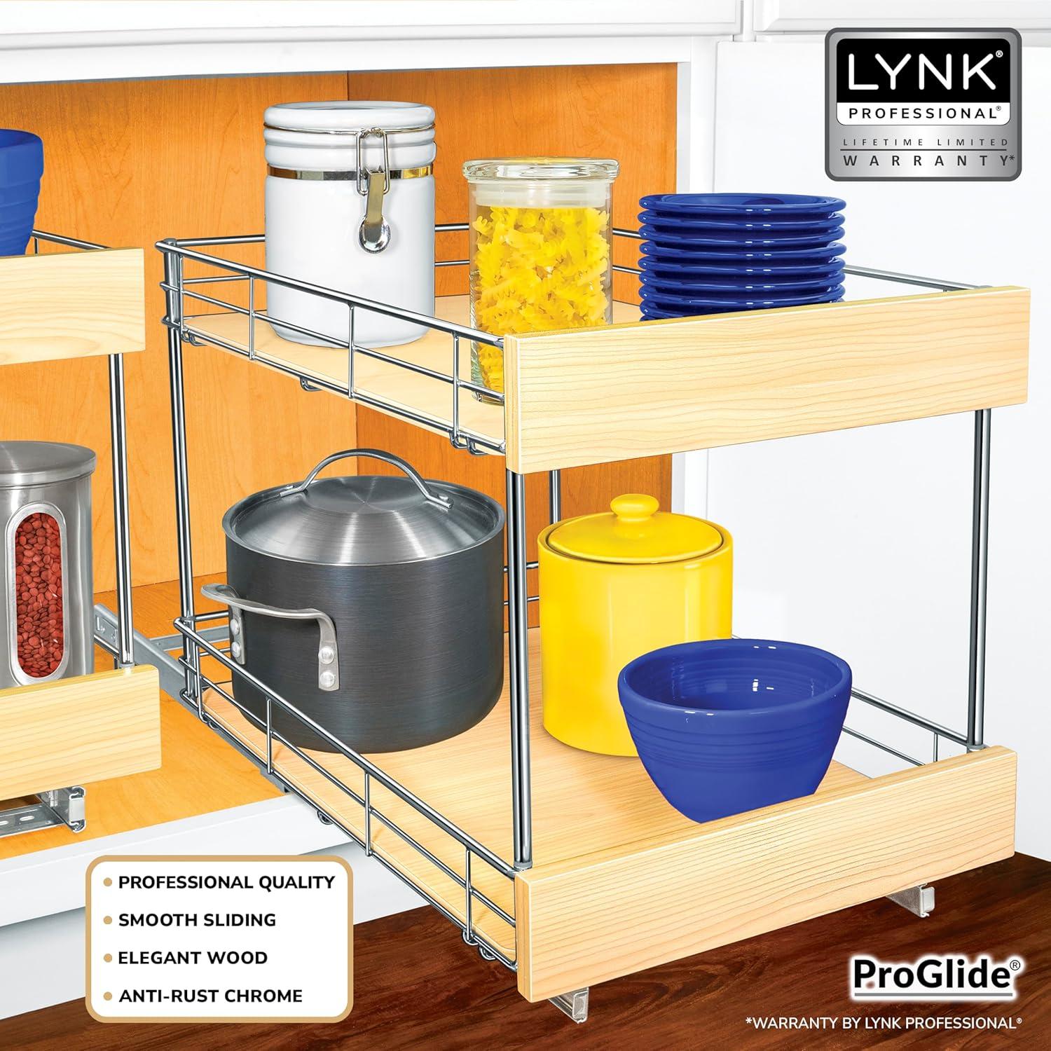 LYNK PROFESSIONAL® SELECT™ Pull Out Cabinet Organizer - Lifetime Ltd Warranty- Slide Out Drawers for Kitchen Cabinets - Sliding Pantry Shelves - Roll Out Shelf for Pots, Pans 14" x 21", Double