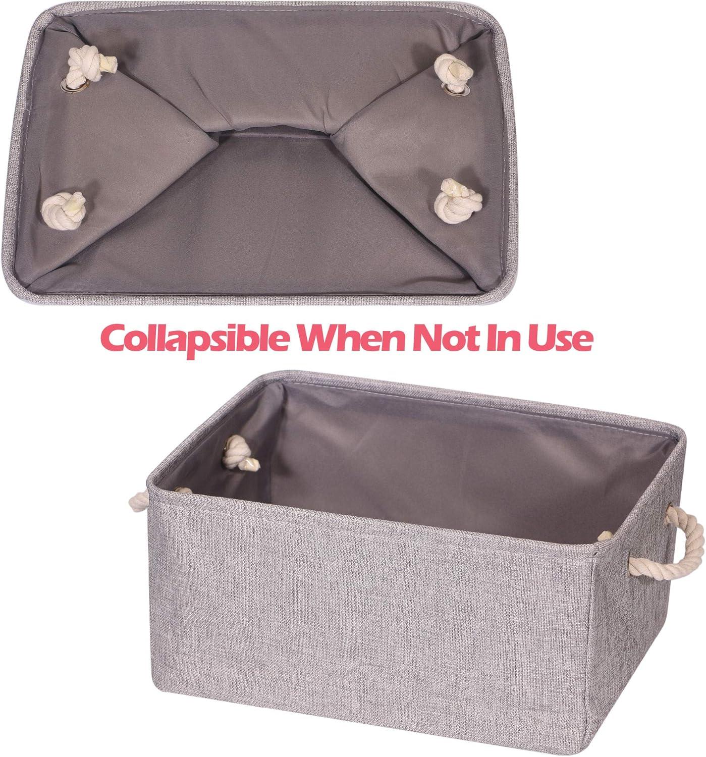 5 Pack Large Storage Basket Bin, Foldable Storage Cube Box Canvas Fabric Collapsible Organizer with Handles for Closet Home Office Clothes Shelf, Grey