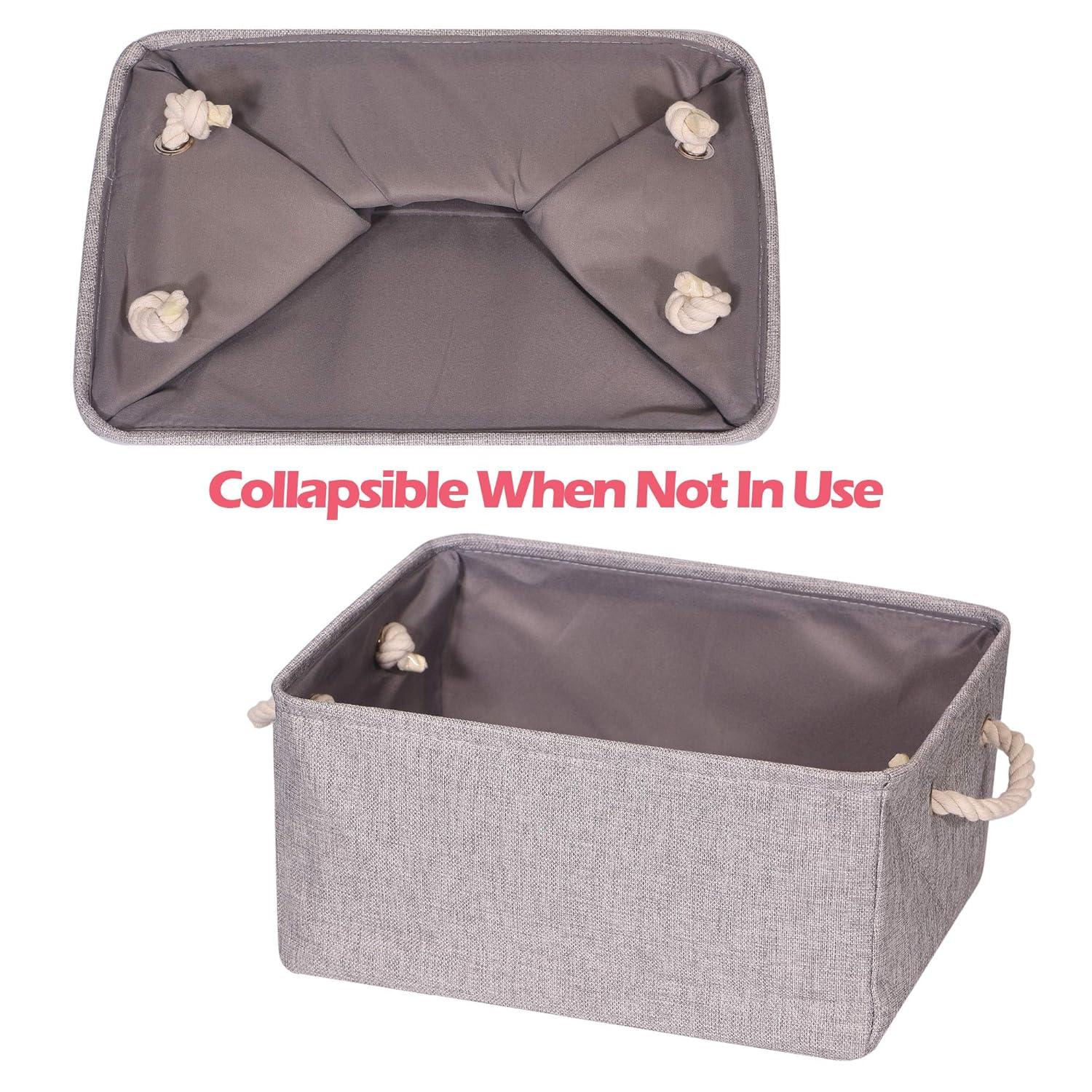 5 Pack Large Storage Basket Bin, Foldable Storage Cube Box Canvas Fabric Collapsible Organizer with Handles for Closet Home Office Clothes Shelf, Grey
