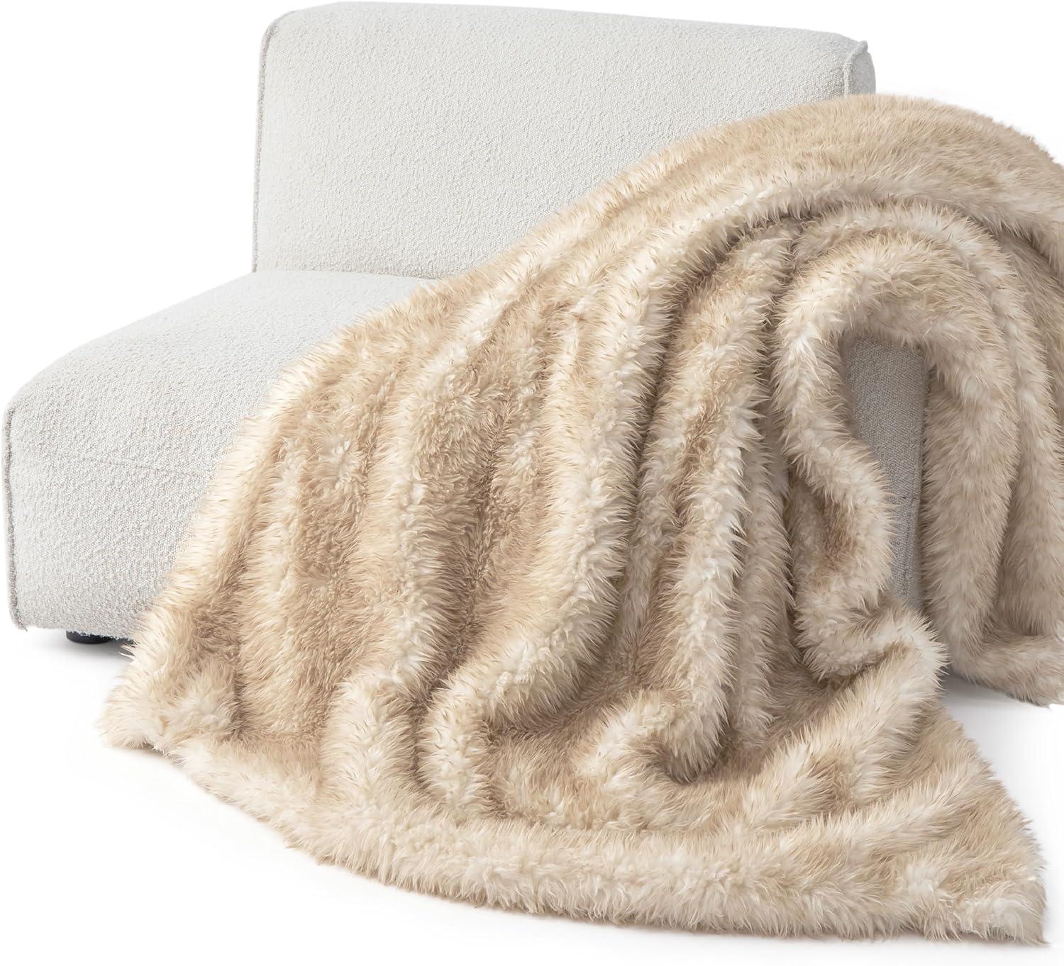 Luxurious Beige Faux Fur 50x70 Inch Cozy Blanket