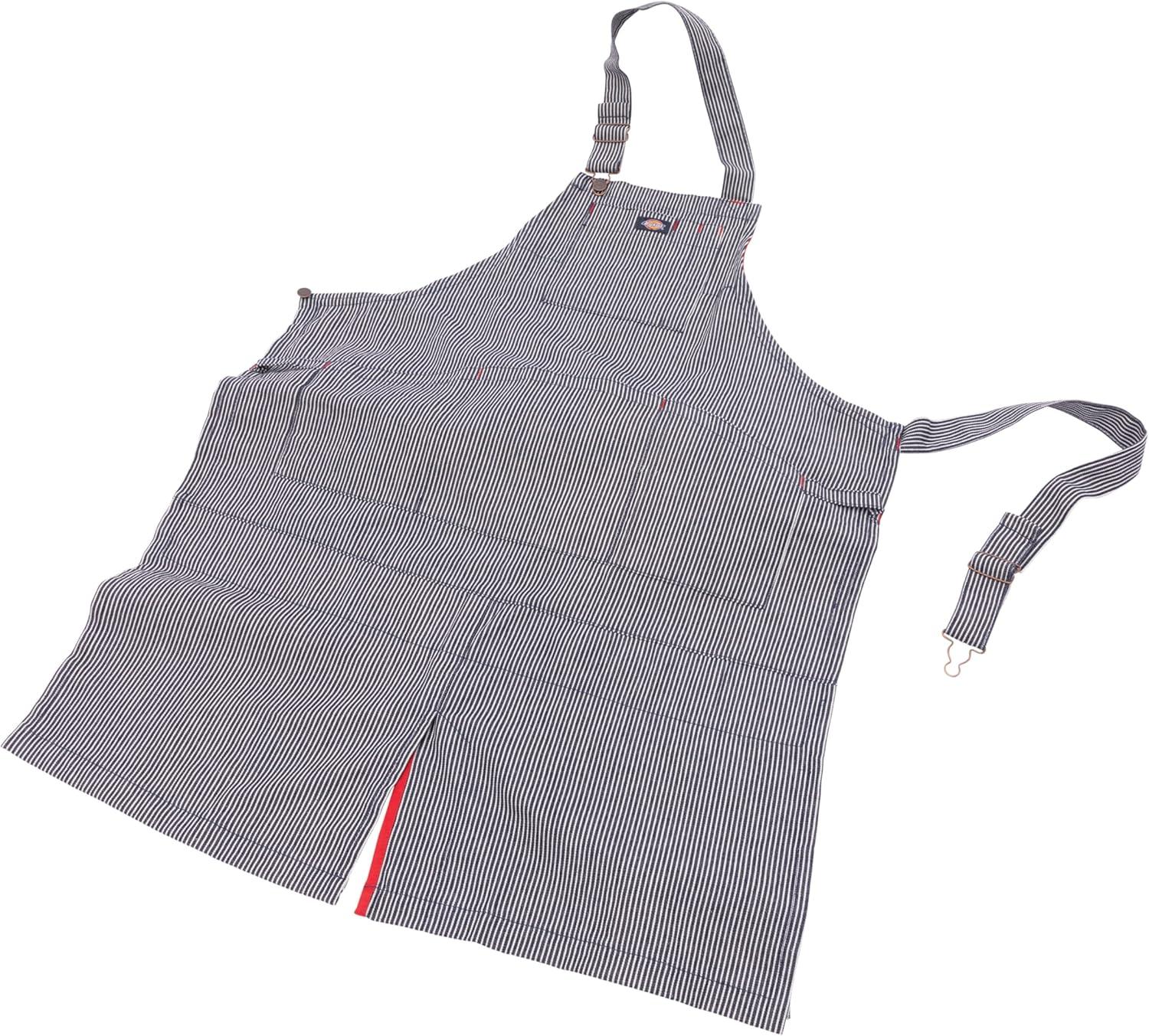 Hickory Stripe Blue and White Canvas Apron with Six Pockets