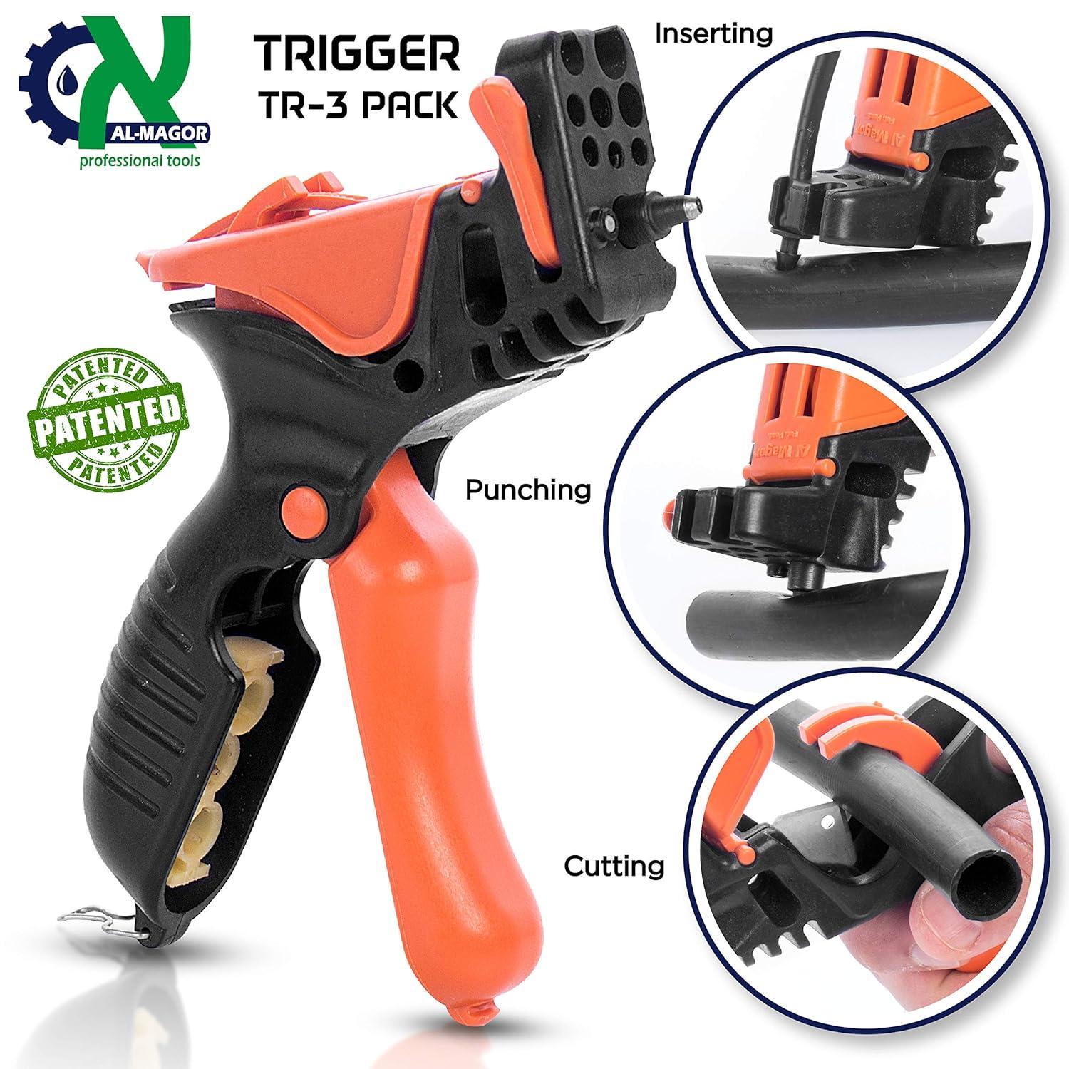 Trigger TR-3, 3 in 1 Garden Drip Irrigation Hole Punch Tool Multitask Punching Cutting Inserting Drip Irrigation Tool, 3mm Punch Tip, Blade for Cutting, Insertion Tool for Dripper 350030-P