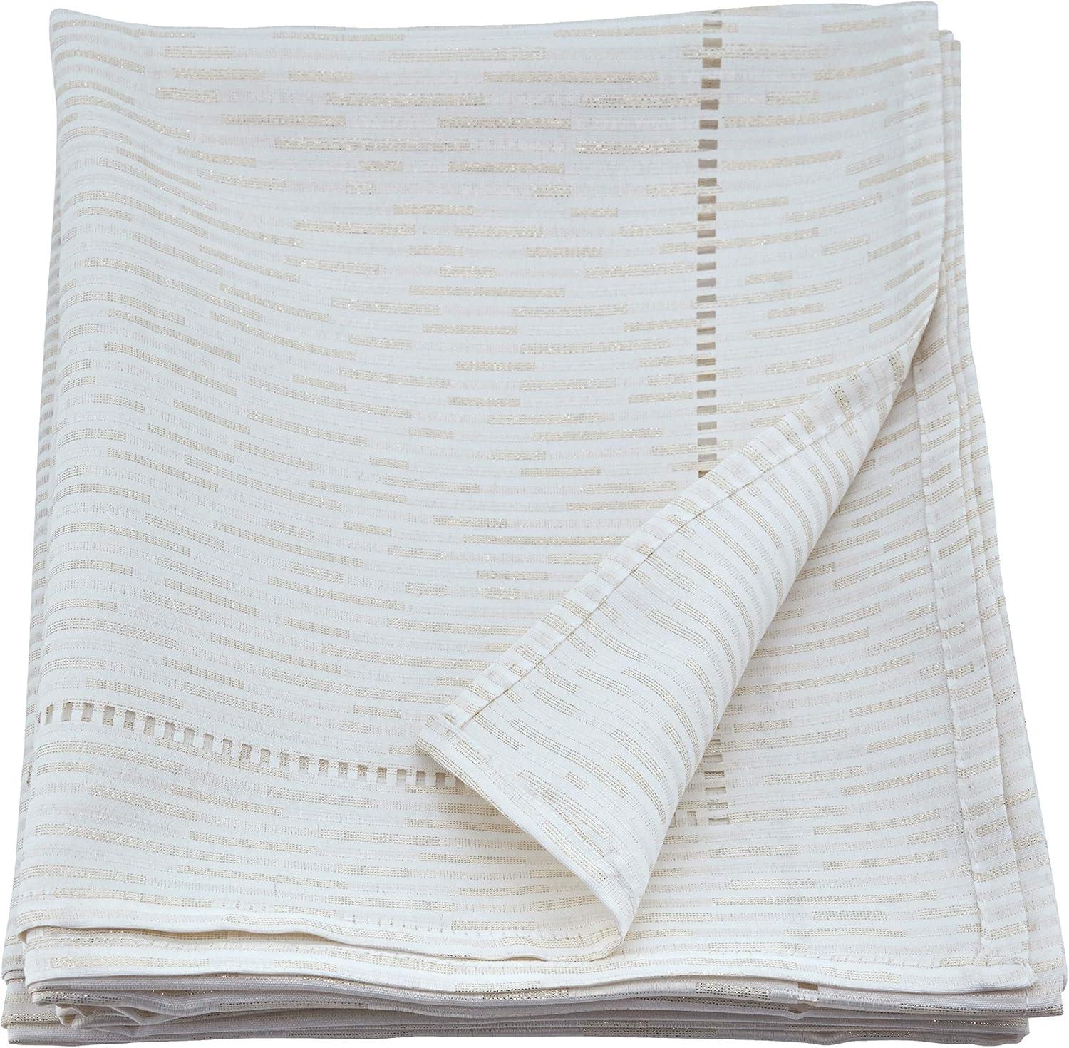 70'' Square Off-White Hemstitched Polyester Tablecloth