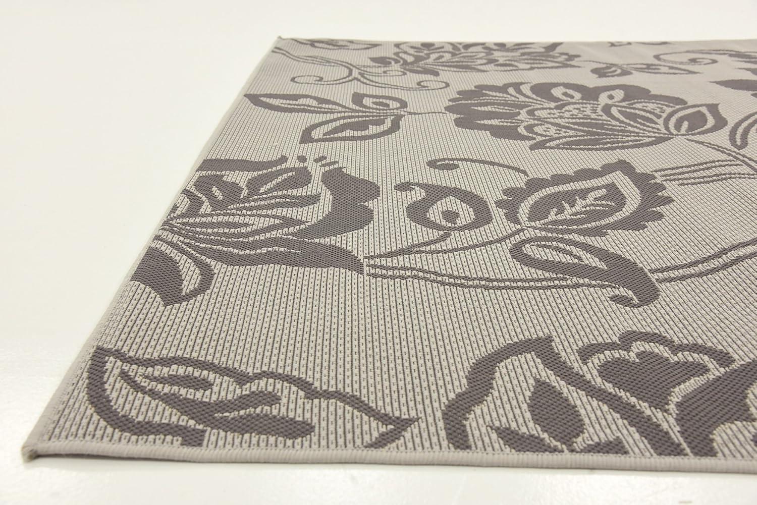 Unique Loom 6' 1 x 6' 1 Square Gray Outdoor Botanical Floral Area Rug