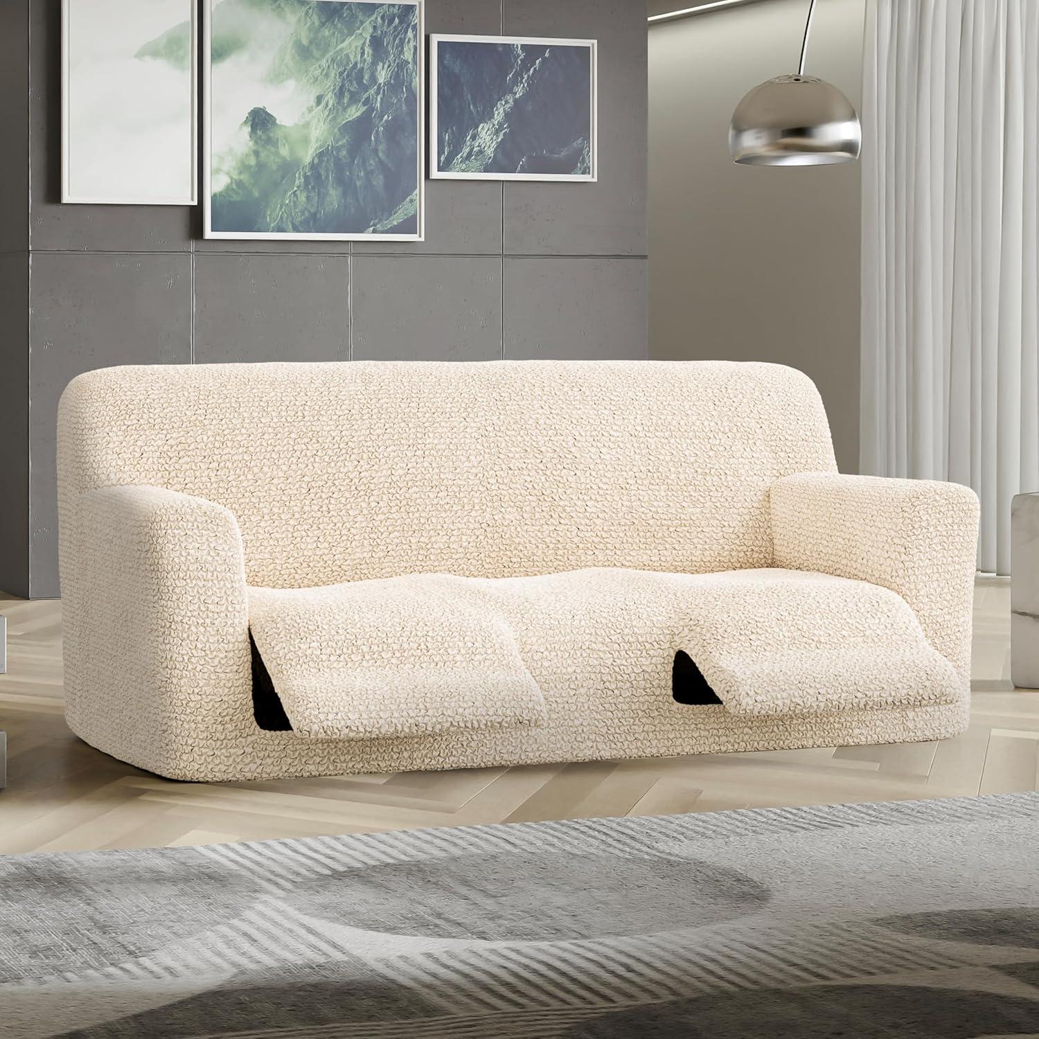 Cream Stretchable Polyester Recliner Sofa Slipcover