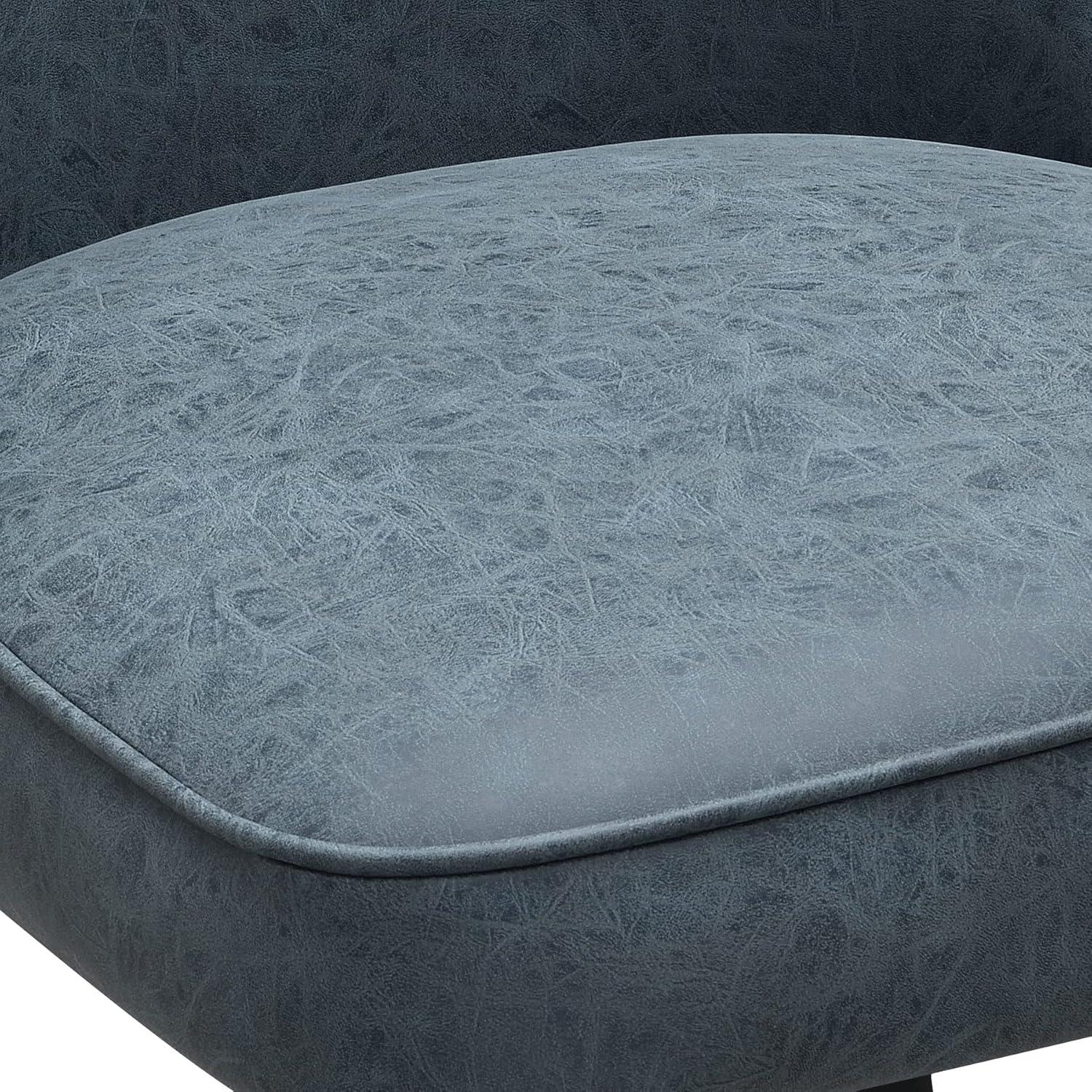 OSP Home Martel Faux Leather Swivel Chair with Black Legs in Navy