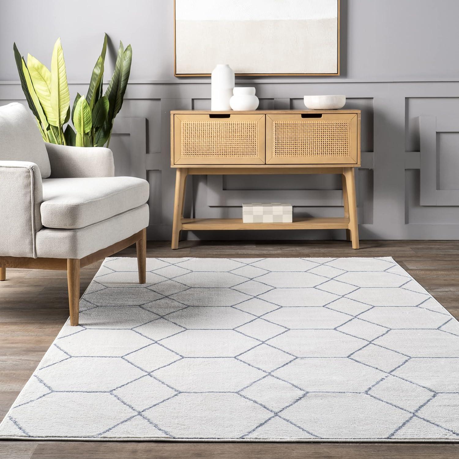 Nuloom Veronica Geometric 5x8 Indoor Area Rug for Living Room Bedroom Dining Room Kitchen, Blue/Ivory