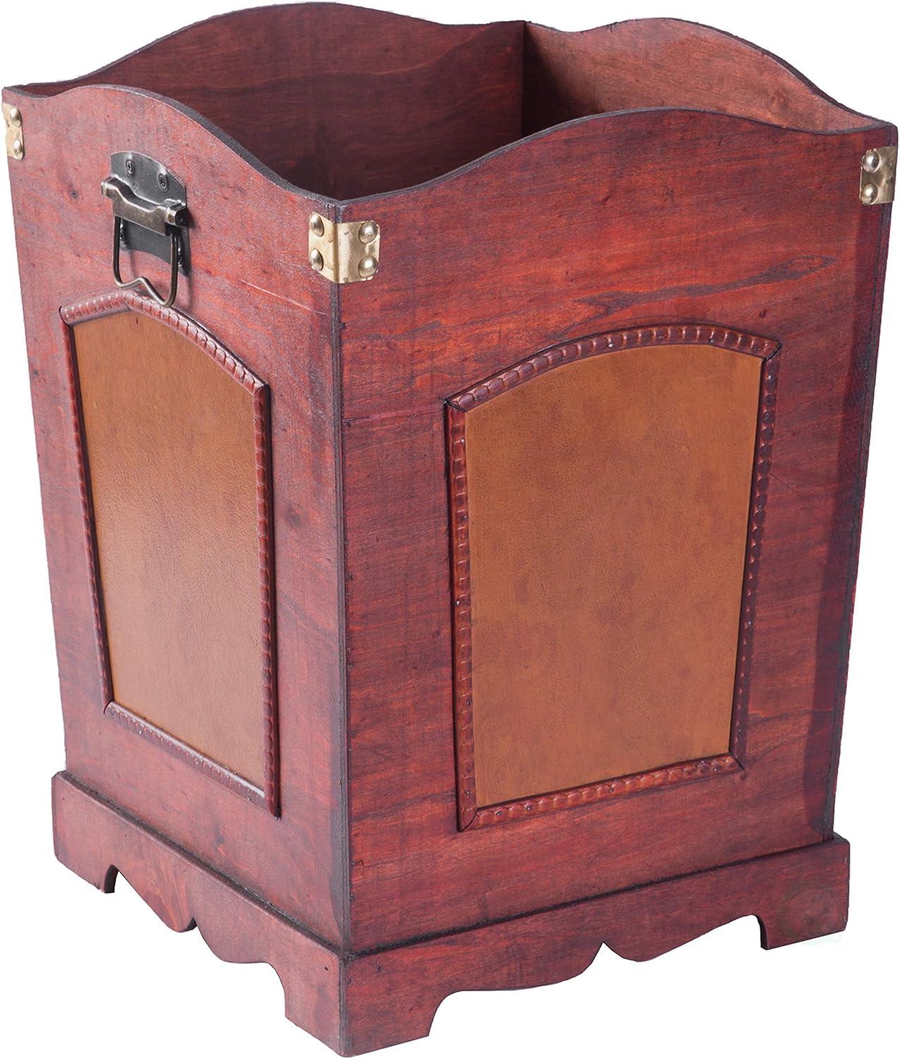 Vintiquewise Antique Wooden Waste Can - Bin with Handle