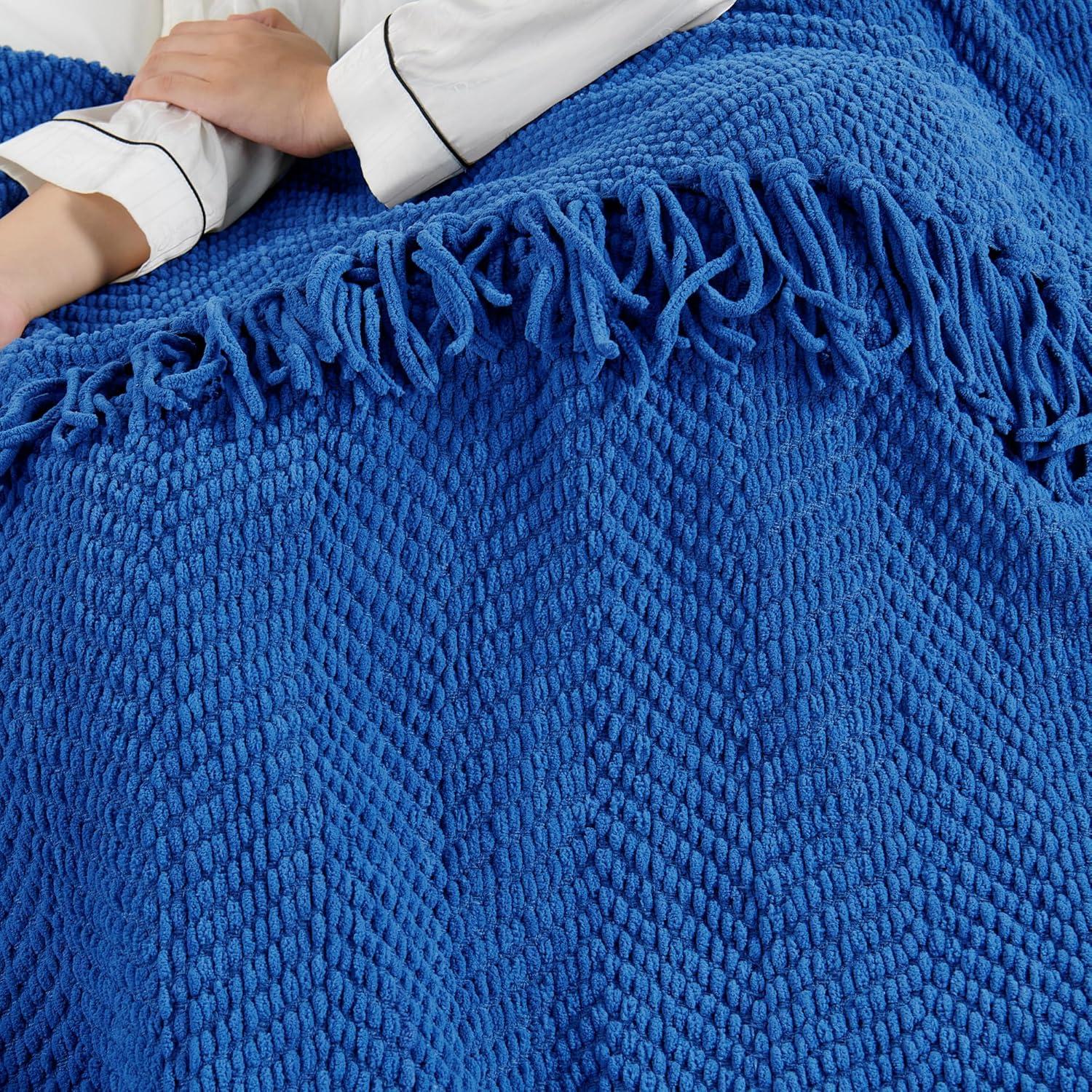 Home Soft Things Reversible Tweed Throw Blanket, Super Soft & Cozy - Snorkel Blue, 50x60"