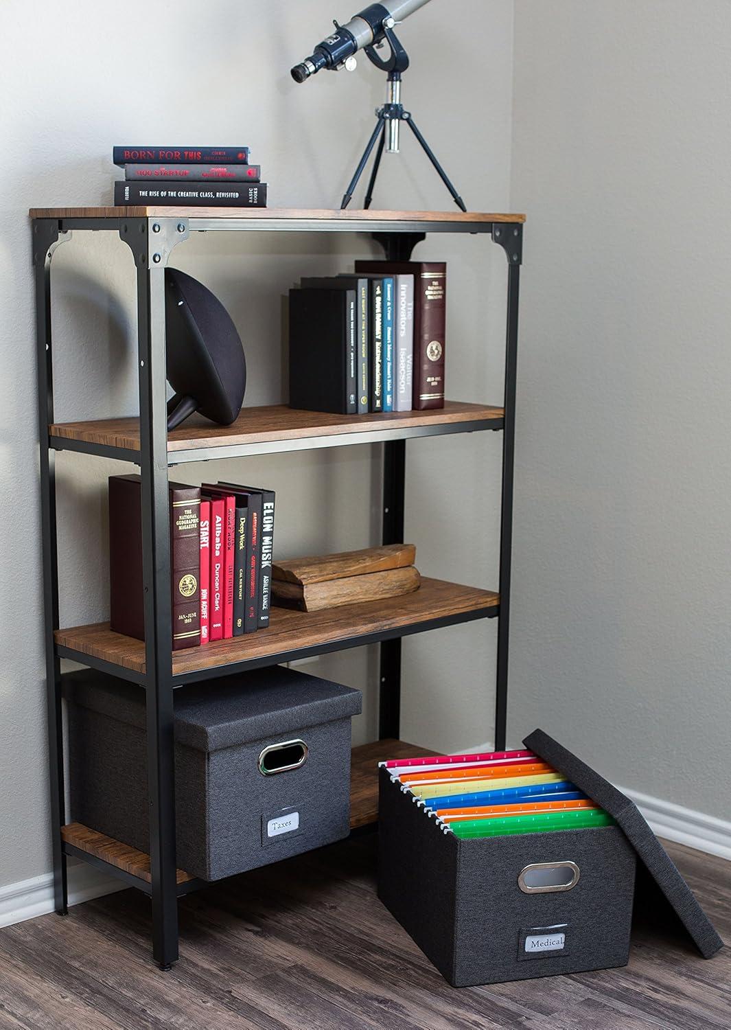 Charcoal Collapsible Linen File Storage Organizer with Lid