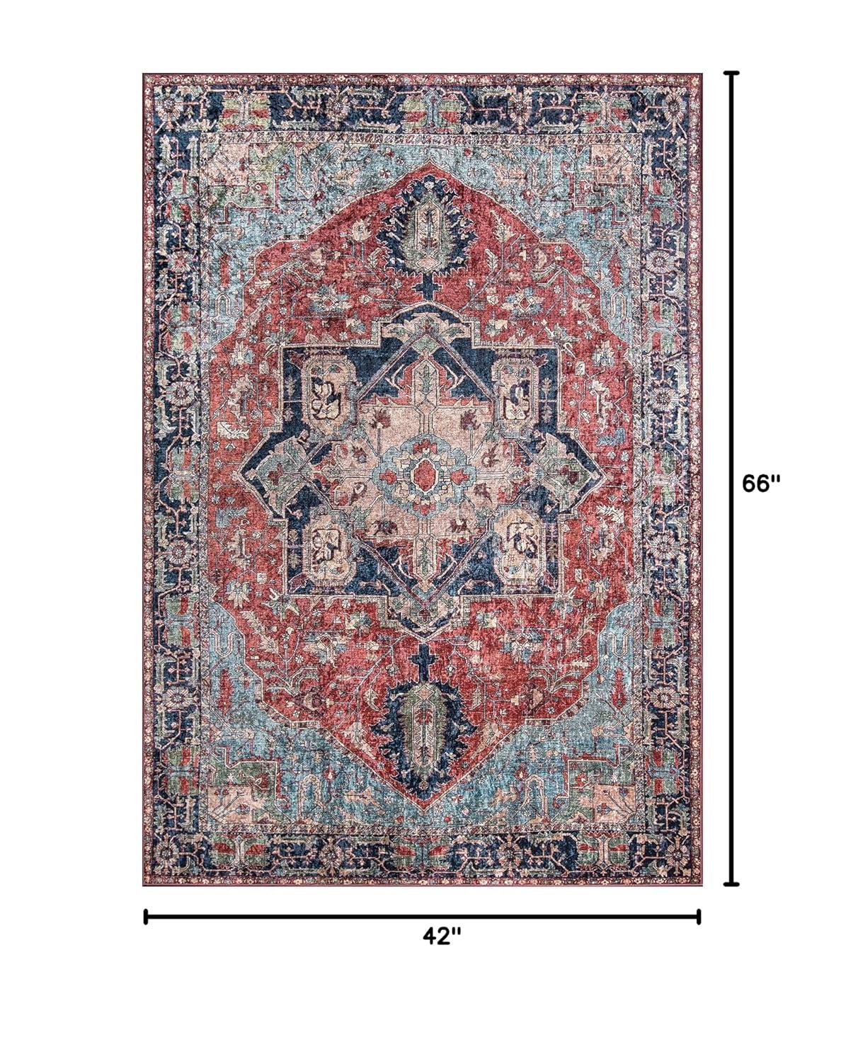 3'6"x5'6" Karachi Betan Area Rug Blue/Red - Momeni: Traditional Geometric Medium Pile, Rubber Backing, Indoor Use