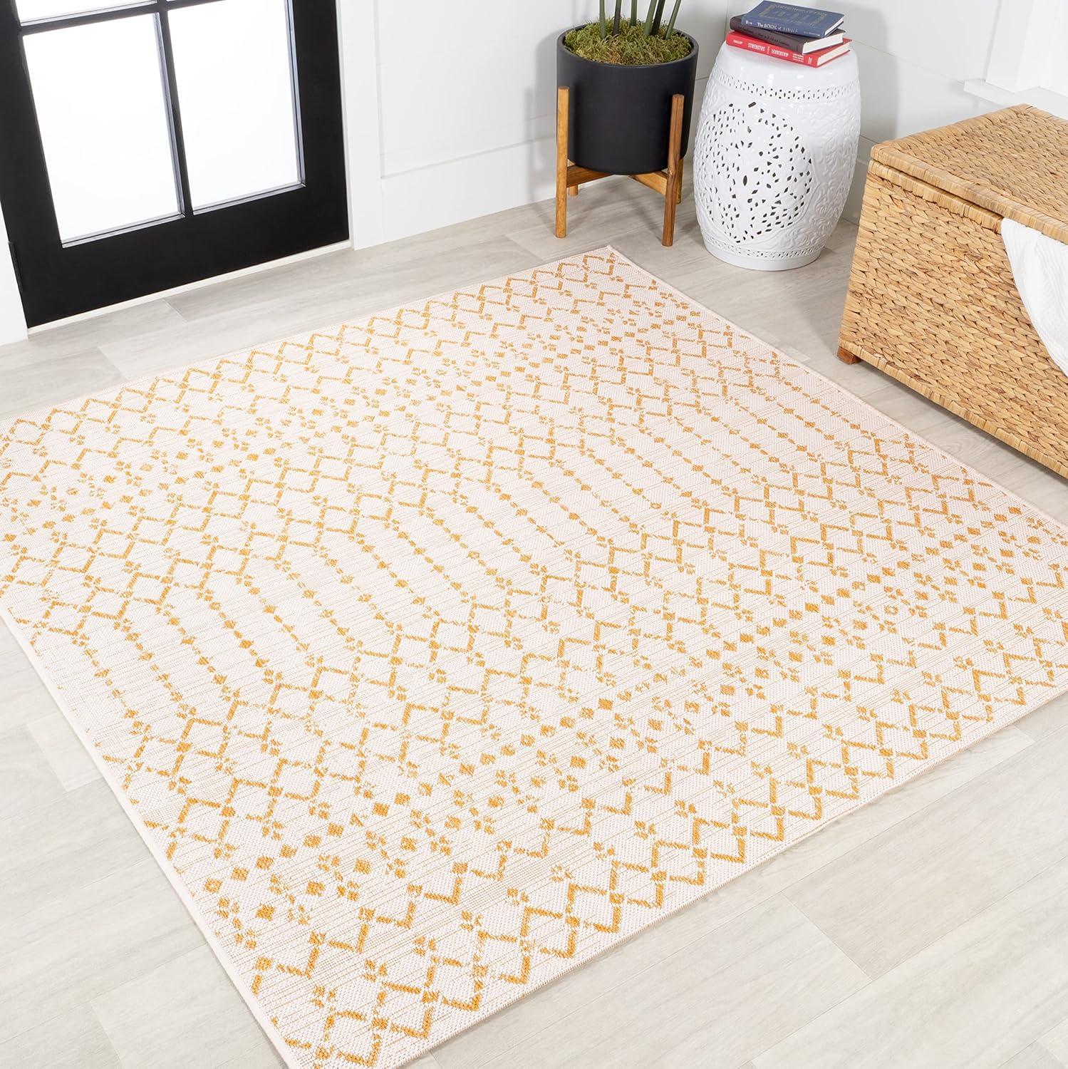 Ourika Moroccan Geometric Textured Weave Indoor/Outdoor Area Rug - JONATHAN Y