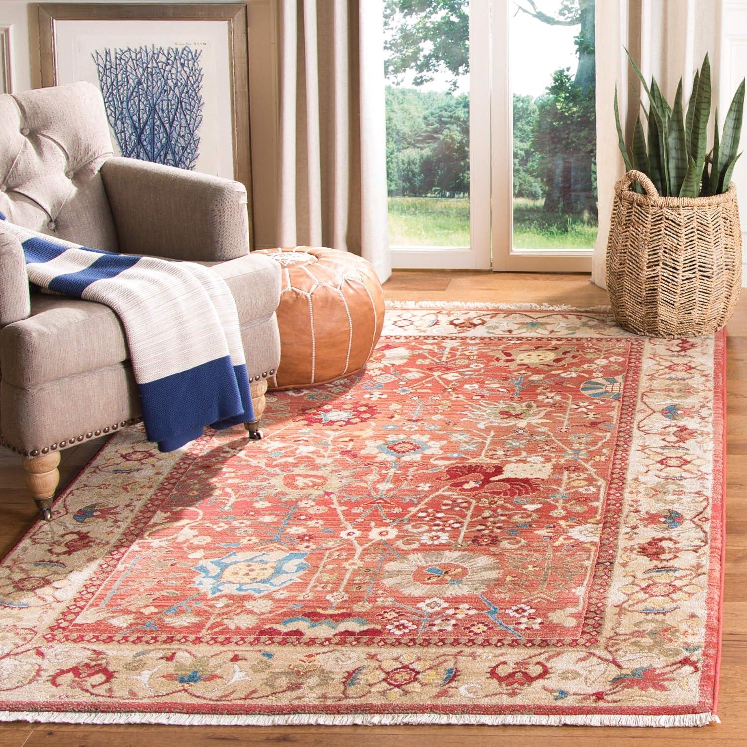 Elegant Kashan Red & Beige Floral Synthetic Area Rug, 3'3" x 4'10"