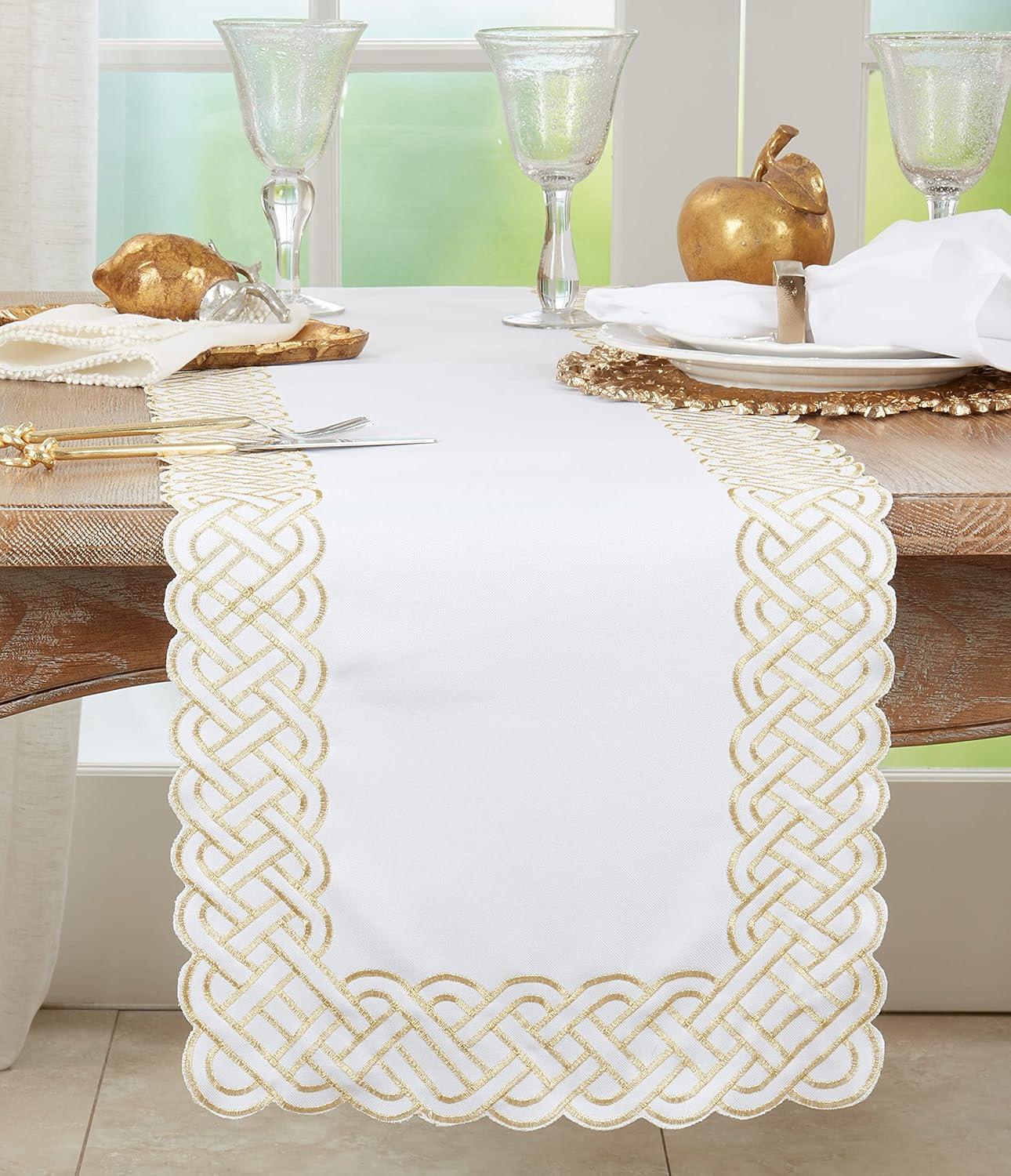 Saro Lifestyle Table Runner with Braid Embroidered Design