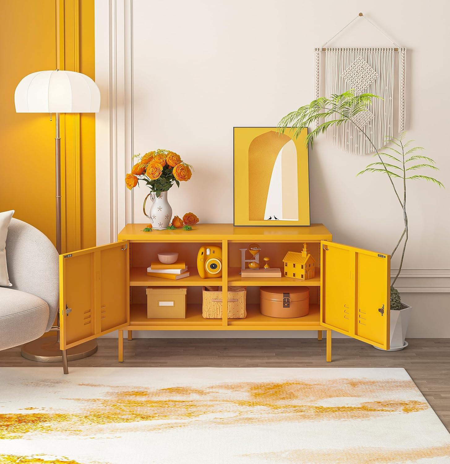 2 Doors Metal Storage Cabinet Multifunction lockers Modern TV Stand Large Space Adjustable Bedroom Locker Red Size: 23.62”H x 39.37”W x 14.96”D