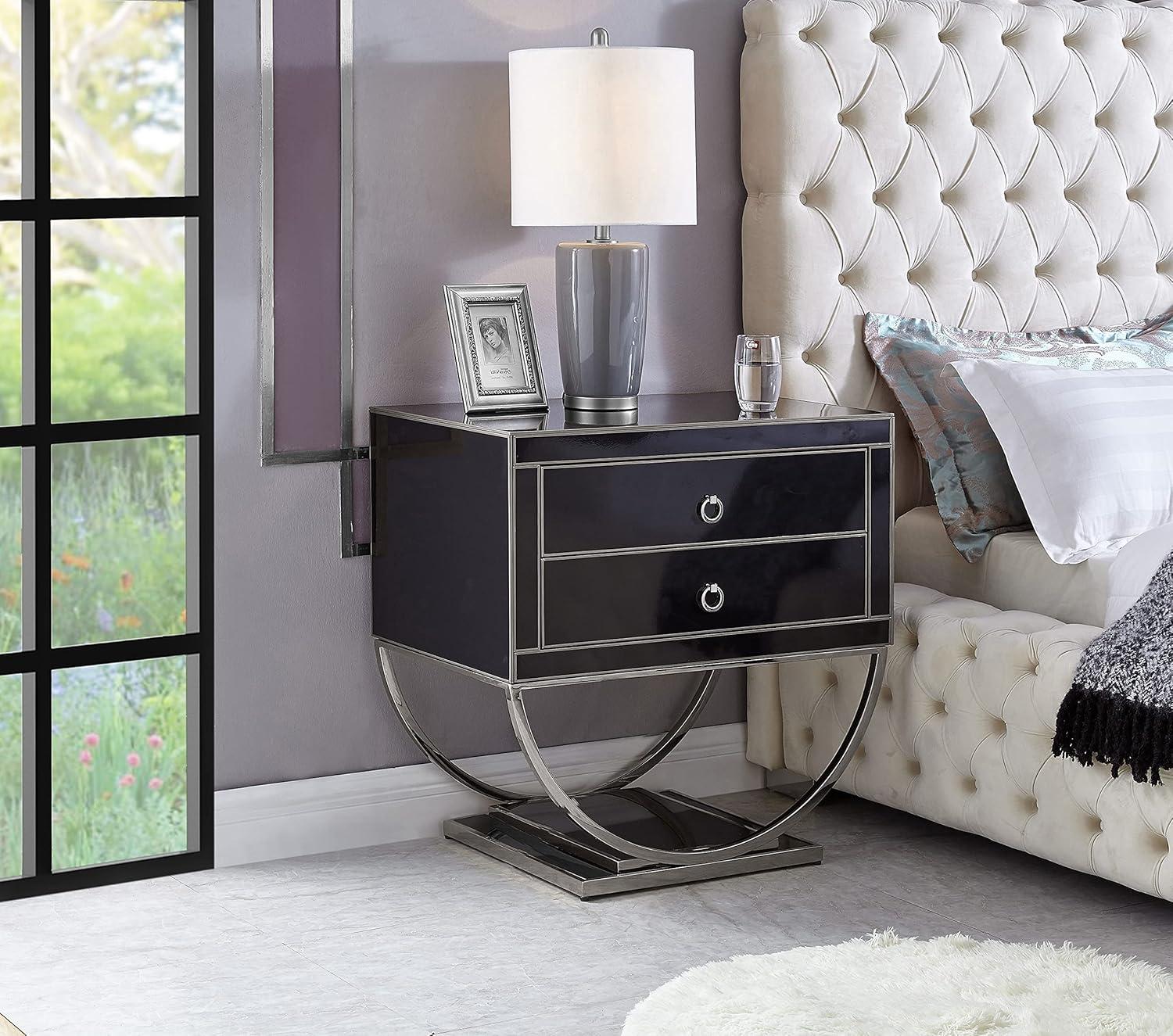 Meridian Furniture Alyssa Black Glass and Chrome Side Table