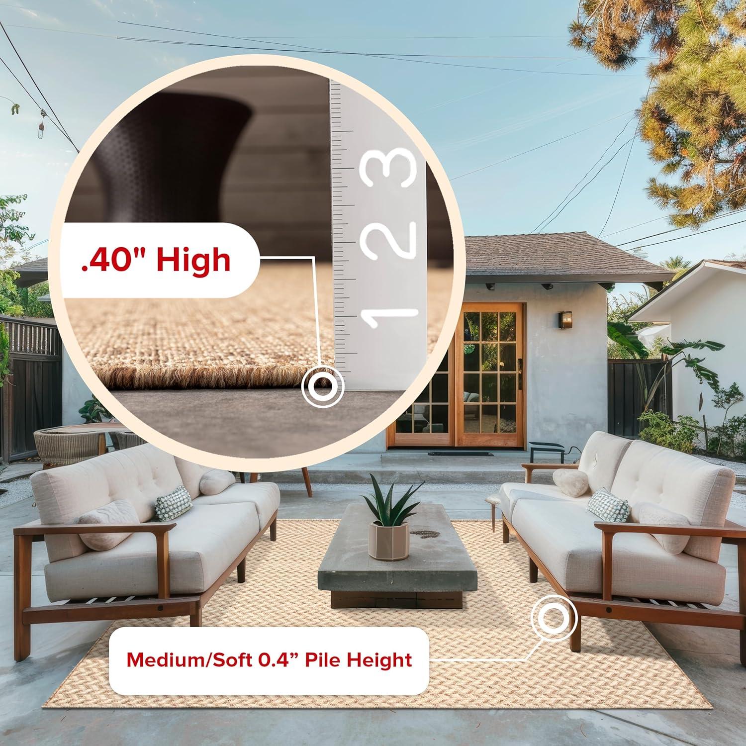 nuLOOM 4'x6' Camryn Abstract Herringbone Indoor and Outdoor Area Rug Beige: Geometric Flat Pile, Machine Made