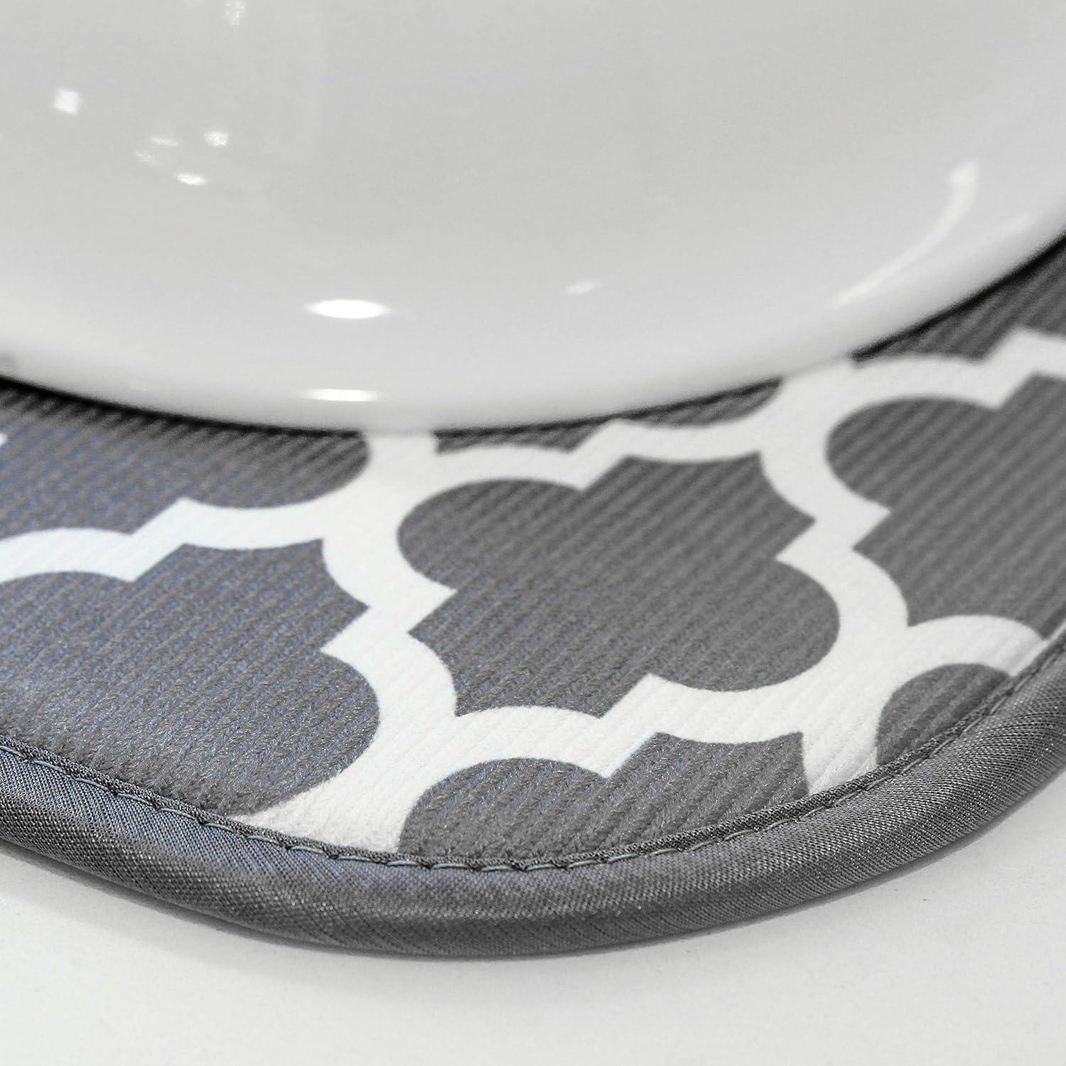 Gray Trellis Foldable Microfiber Dish Drying Mat Set