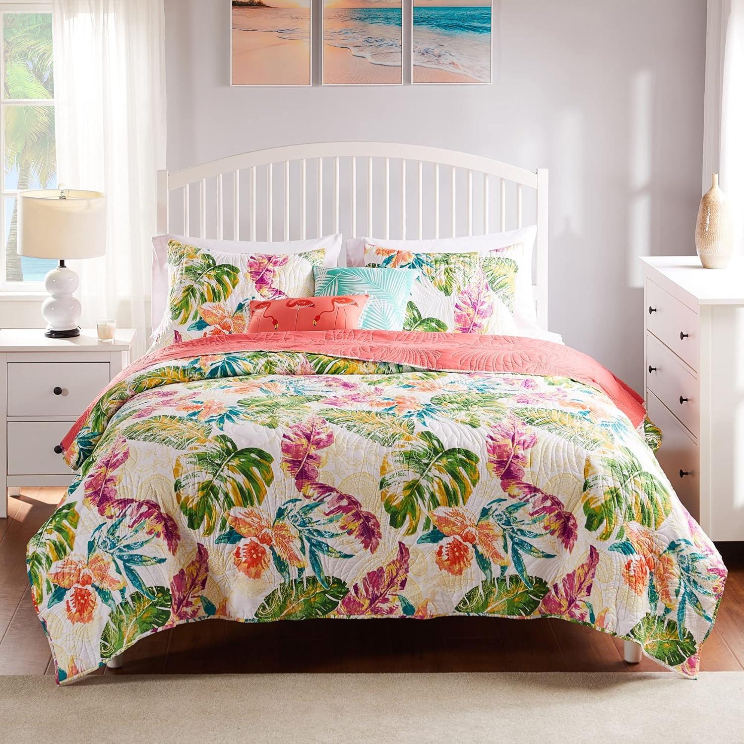 Greenland Home Fashions Tropics Coastal Paradise Quilt Set, 2-Piece Twin, Punch