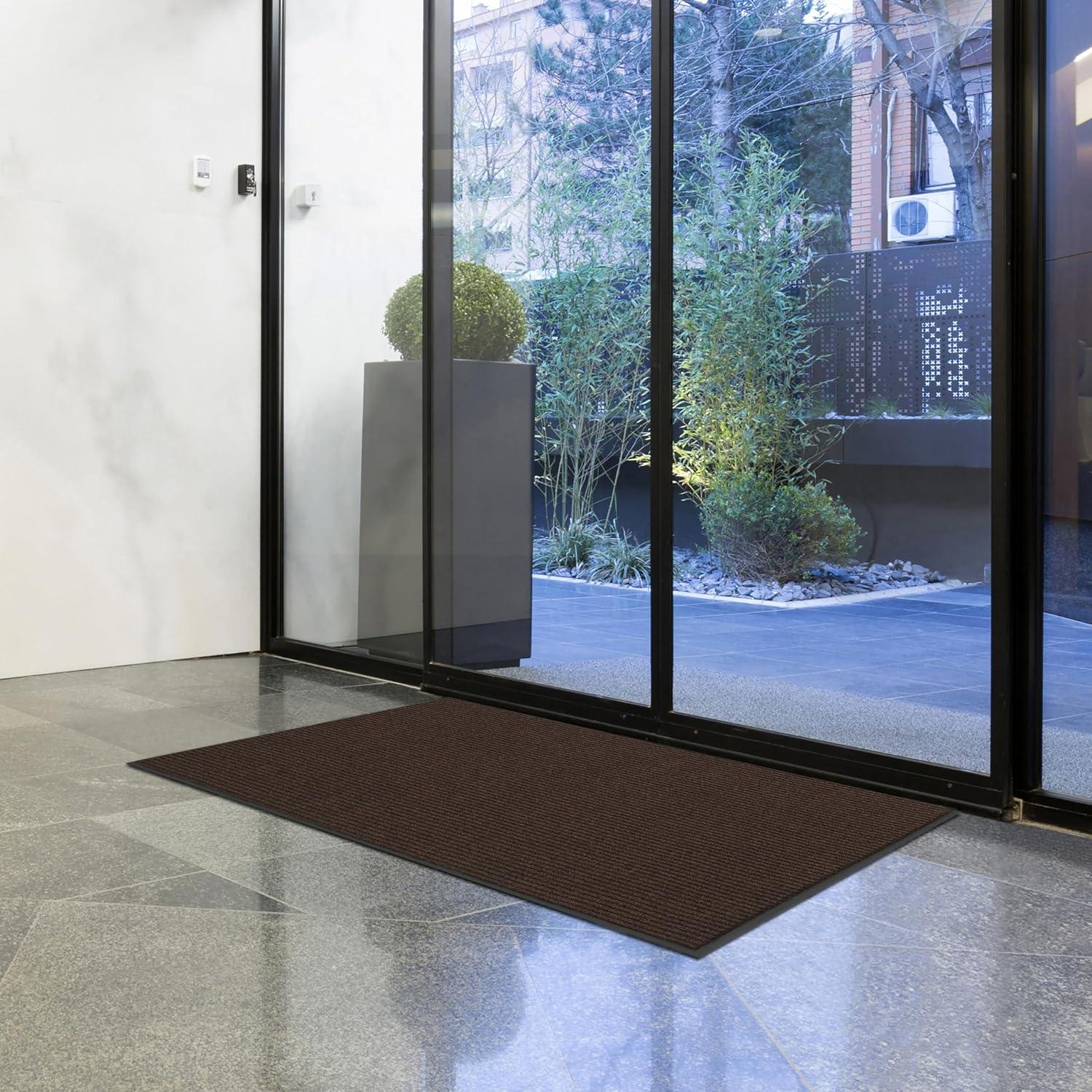 Apache Mills Apache Rib 3' x 5' Non Slip Dirt Trapping Stain Resistant Indoor/Outdoor Door Mat, Cocoa