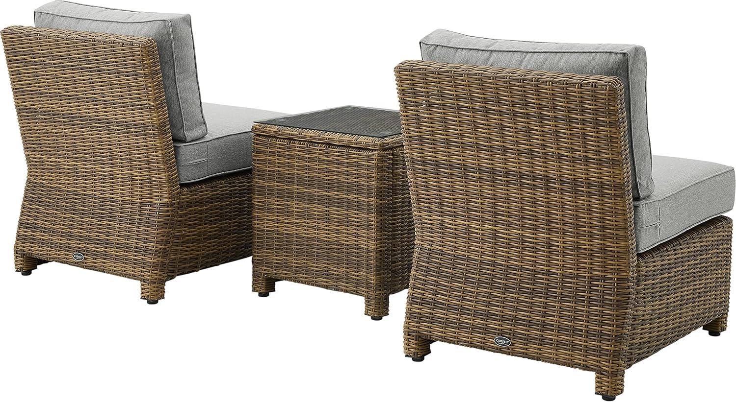 Crosley Furniture Bradenton 3 Pc Wicker / Rattan Outdoor Chair Set in Gray/Brown