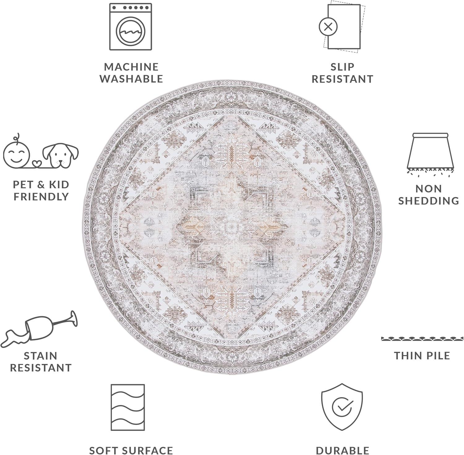 Tucson TSN102 Power Loomed Machine Washable Area Rug - Beige/Grey - 4' round - Safavieh.