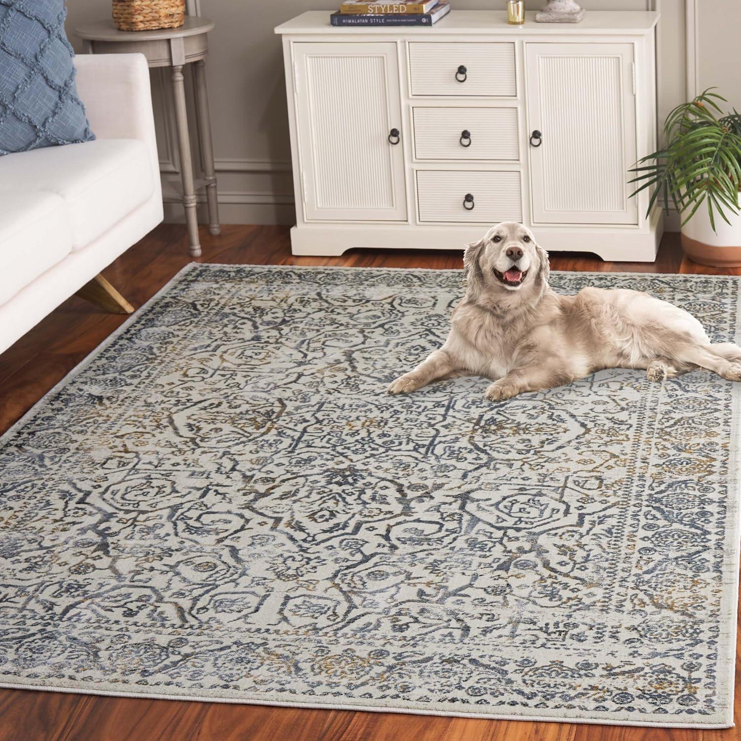 SAFAVIEH Princeton Xavier Floral Bordered Area Rug, Cream/Slate, 5'1" x 7'6"