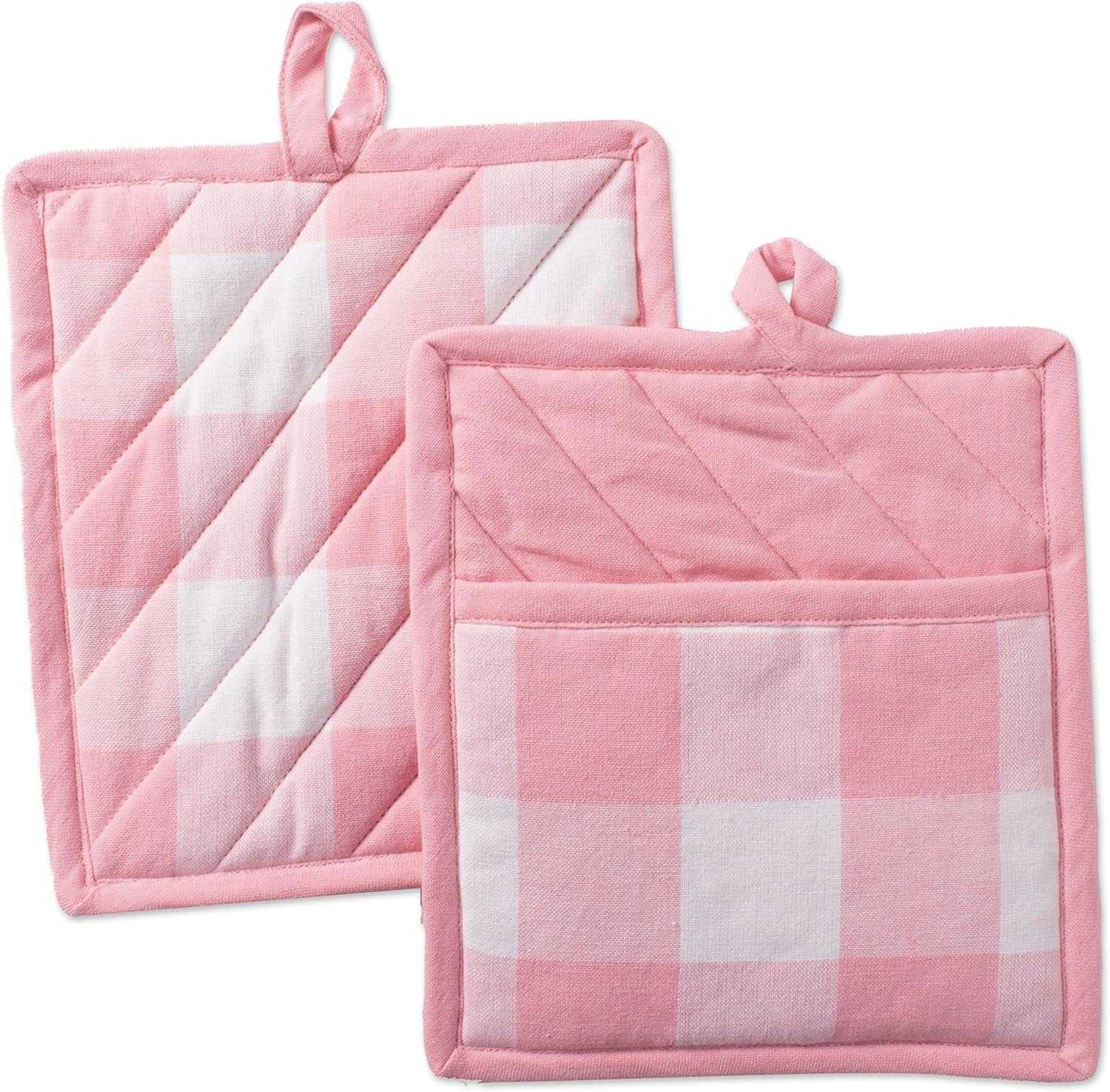 Pink and White Buffalo Check Cotton Potholder Set