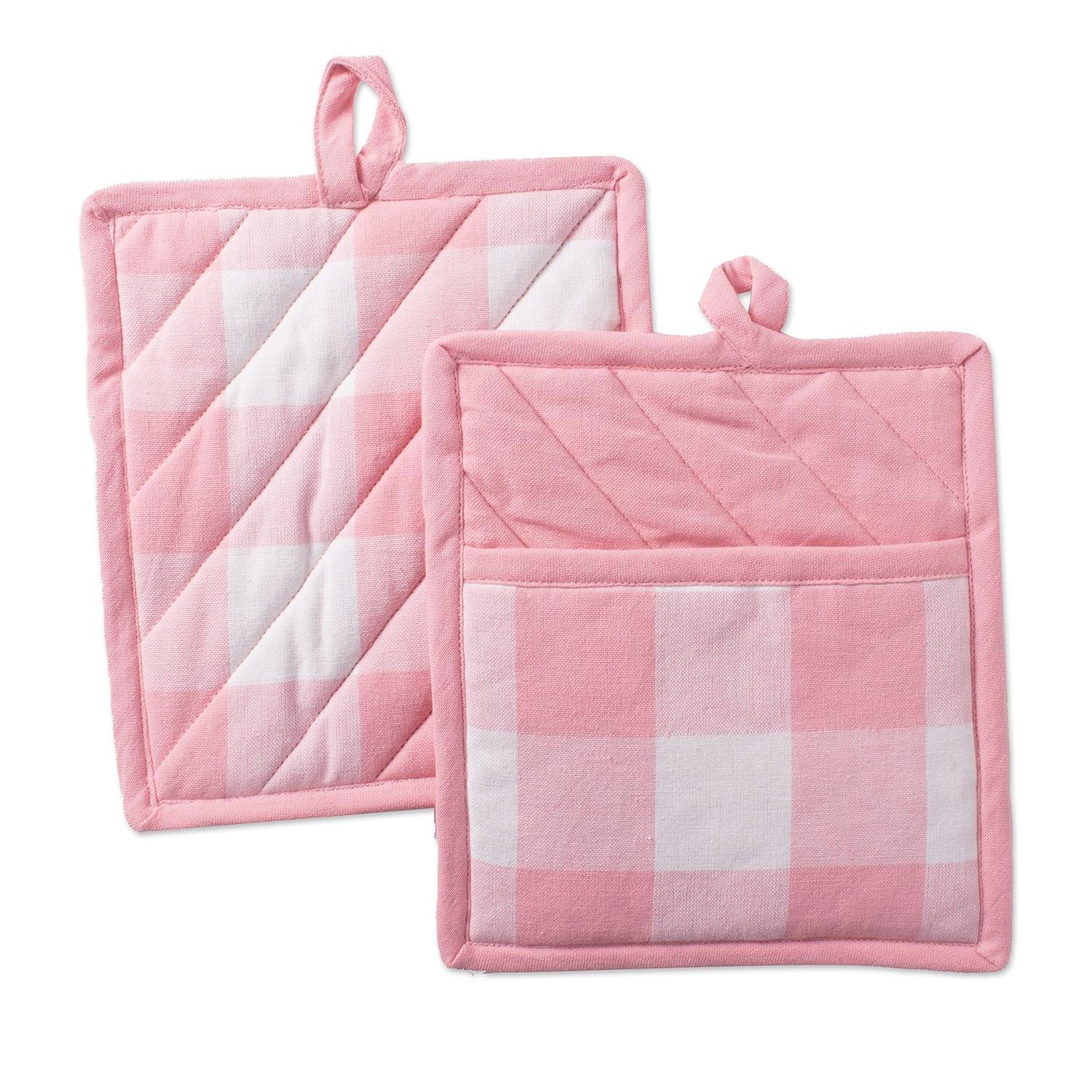 Pink and White Buffalo Check Cotton Potholder Set