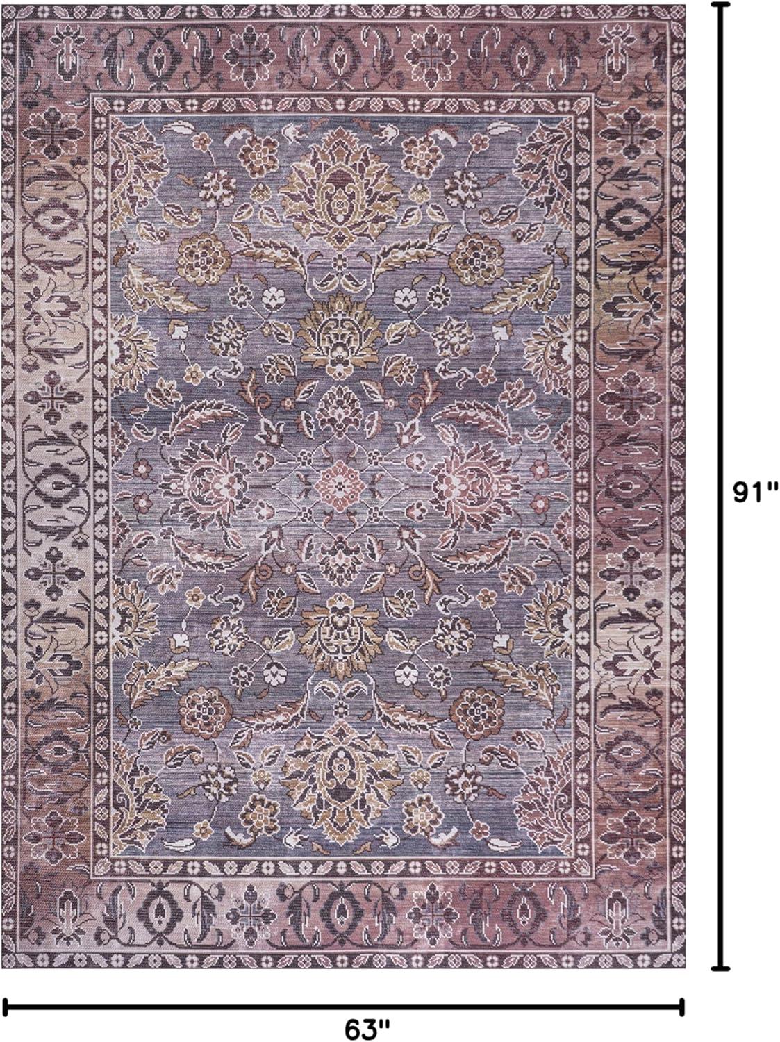 5' x 8' Victoria Ornate Persian All-Over Washable Area Rug, Brown/Gray - JONATHAN Y