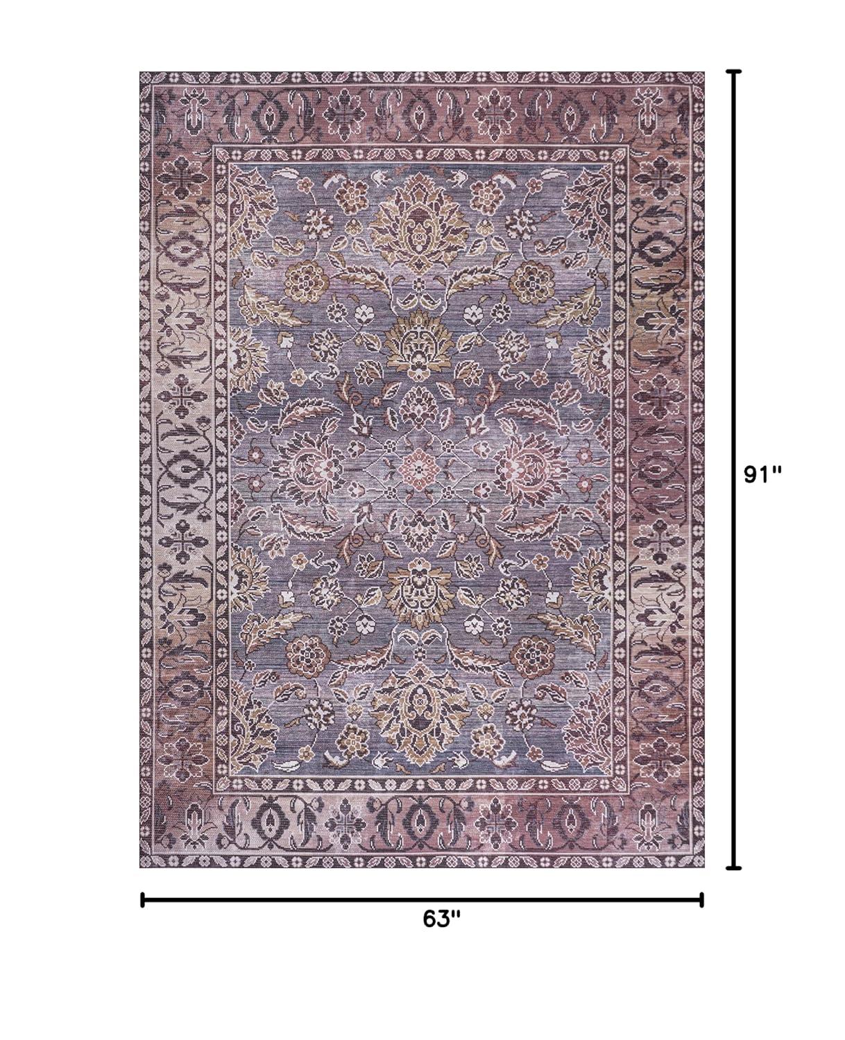 5' x 8' Victoria Ornate Persian All-Over Washable Area Rug, Brown/Gray - JONATHAN Y