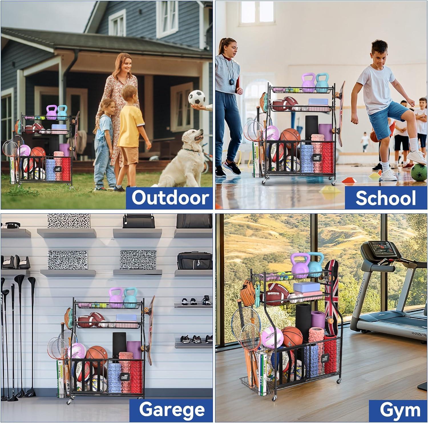 Mythinglogic Garage Storage System, Garage Organizer with Baskets and Hooks, Sports Equipment Organizer for Sports Gear/Toys,Garage Ball Storage