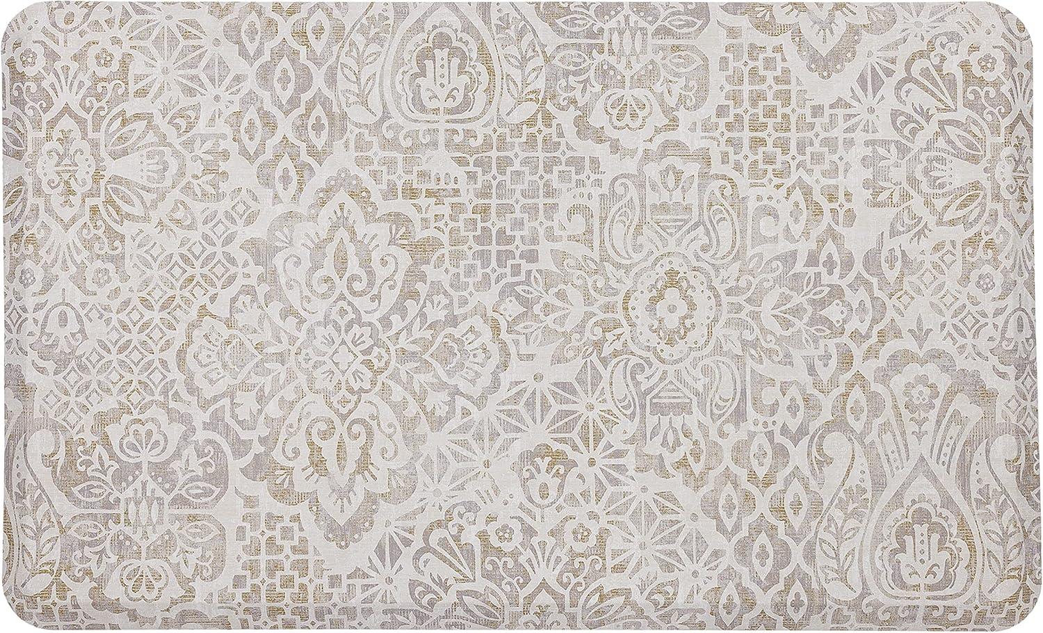 Tan Beige Damask Anti-Fatigue Kitchen Mat 1'6" x 2'6"