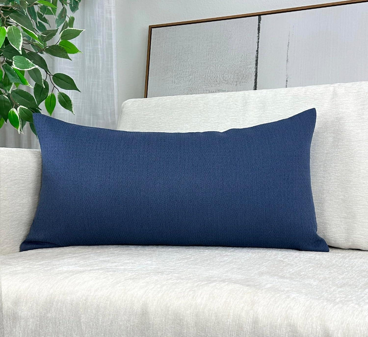 Aiking 2 Pieces of 12" x 24" Brushed 100% Polyester Decorative Lumbar Pillow Covers, Zipper Closure, Navy