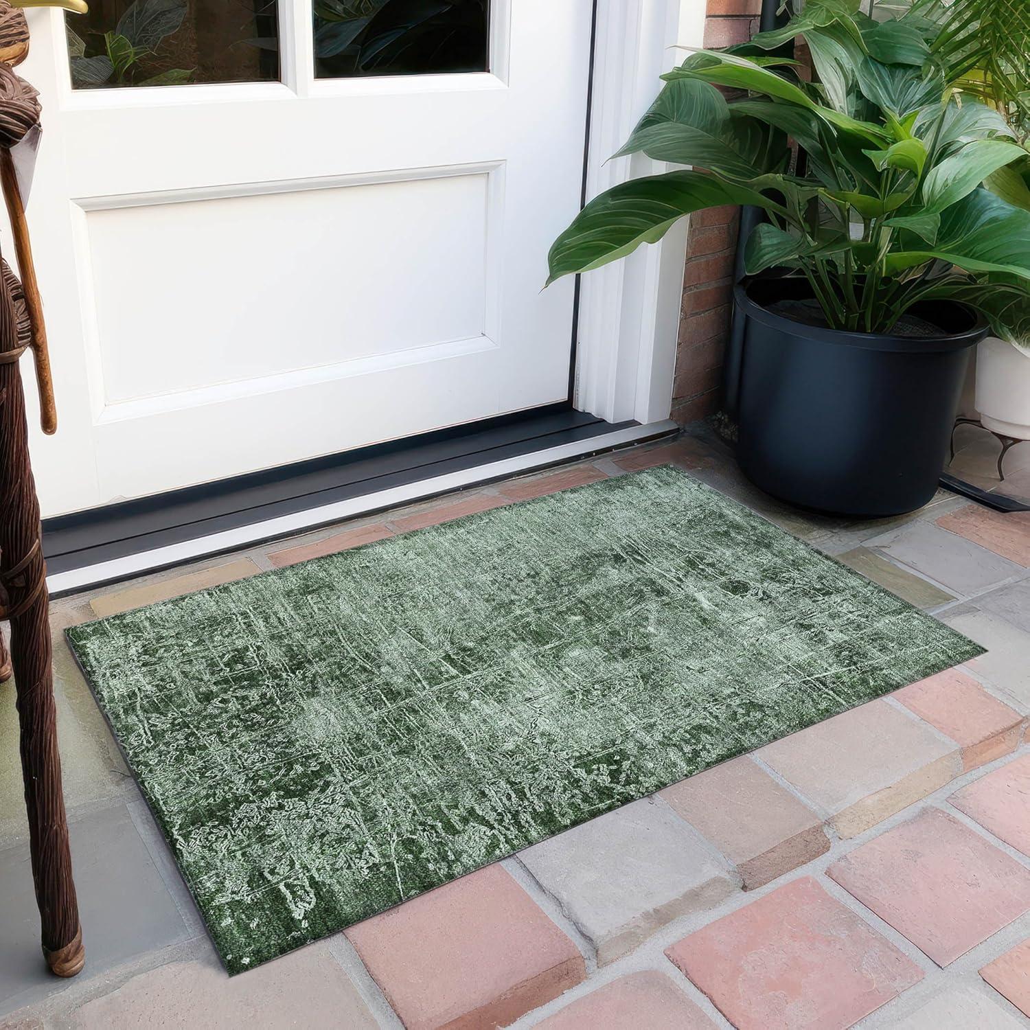 Emerald Green Synthetic Flat Woven Rectangular Rug