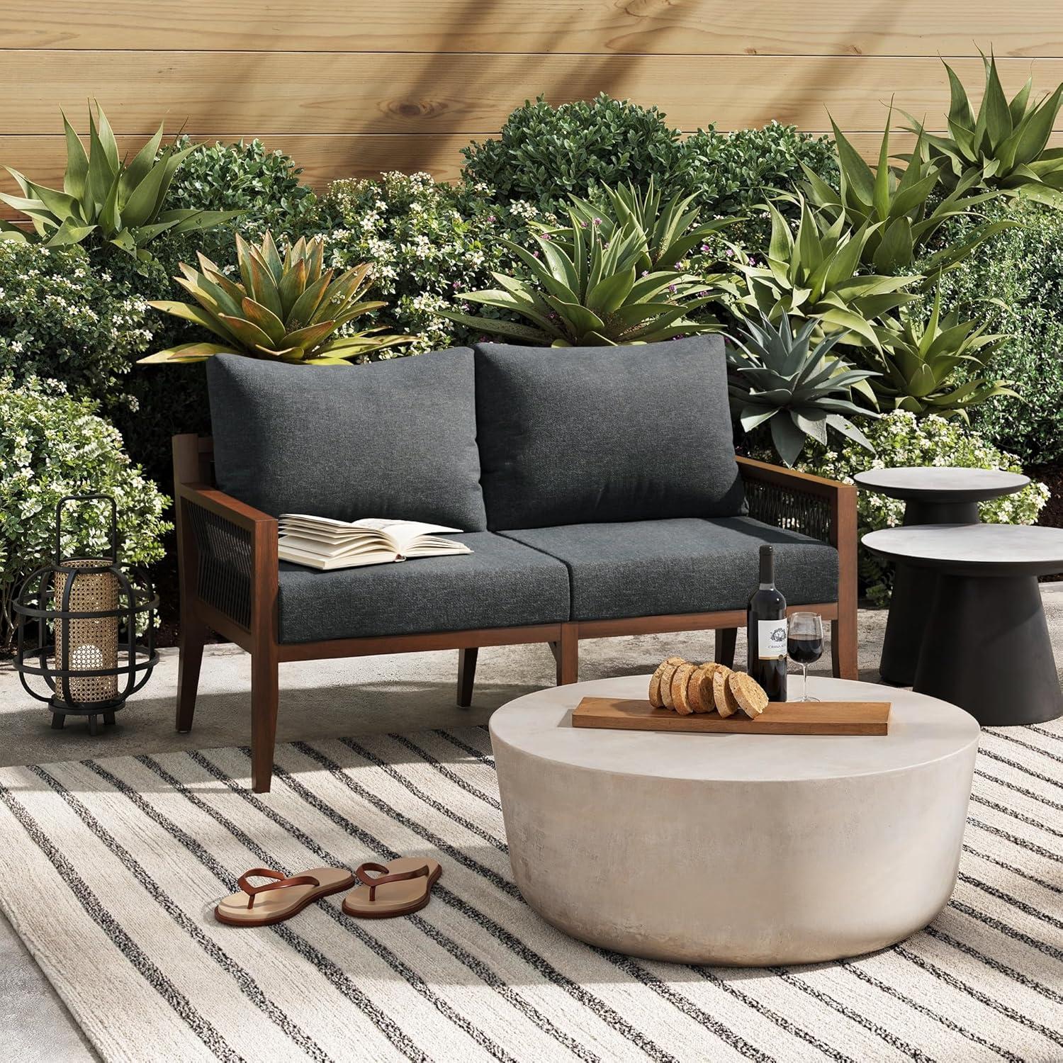 Nathan James Freya Bohemian Wood Outdoor Patio Loveseat Dark Gray