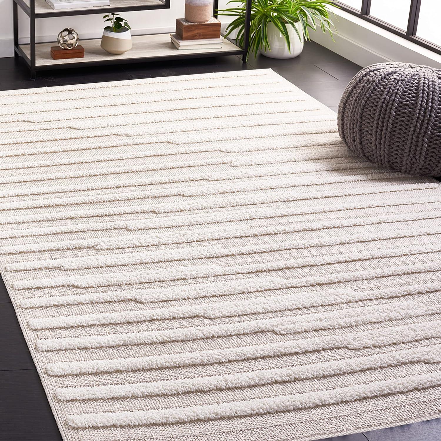 Ivory Geometric Flat-Woven Synthetic Rug - 5'3" x 7'6"