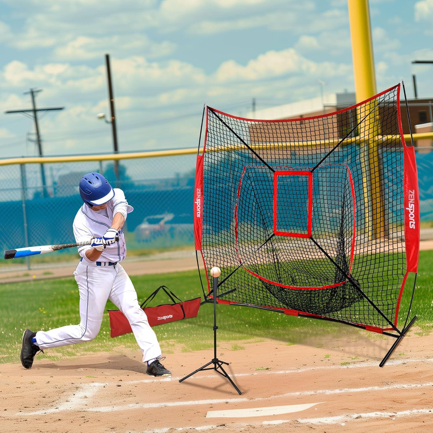 Zeny 7' x 7' Baseball Softball Practice Net Hitting Pitching Training Net w/Strike Zone,Bow Frame & Carry Bag
