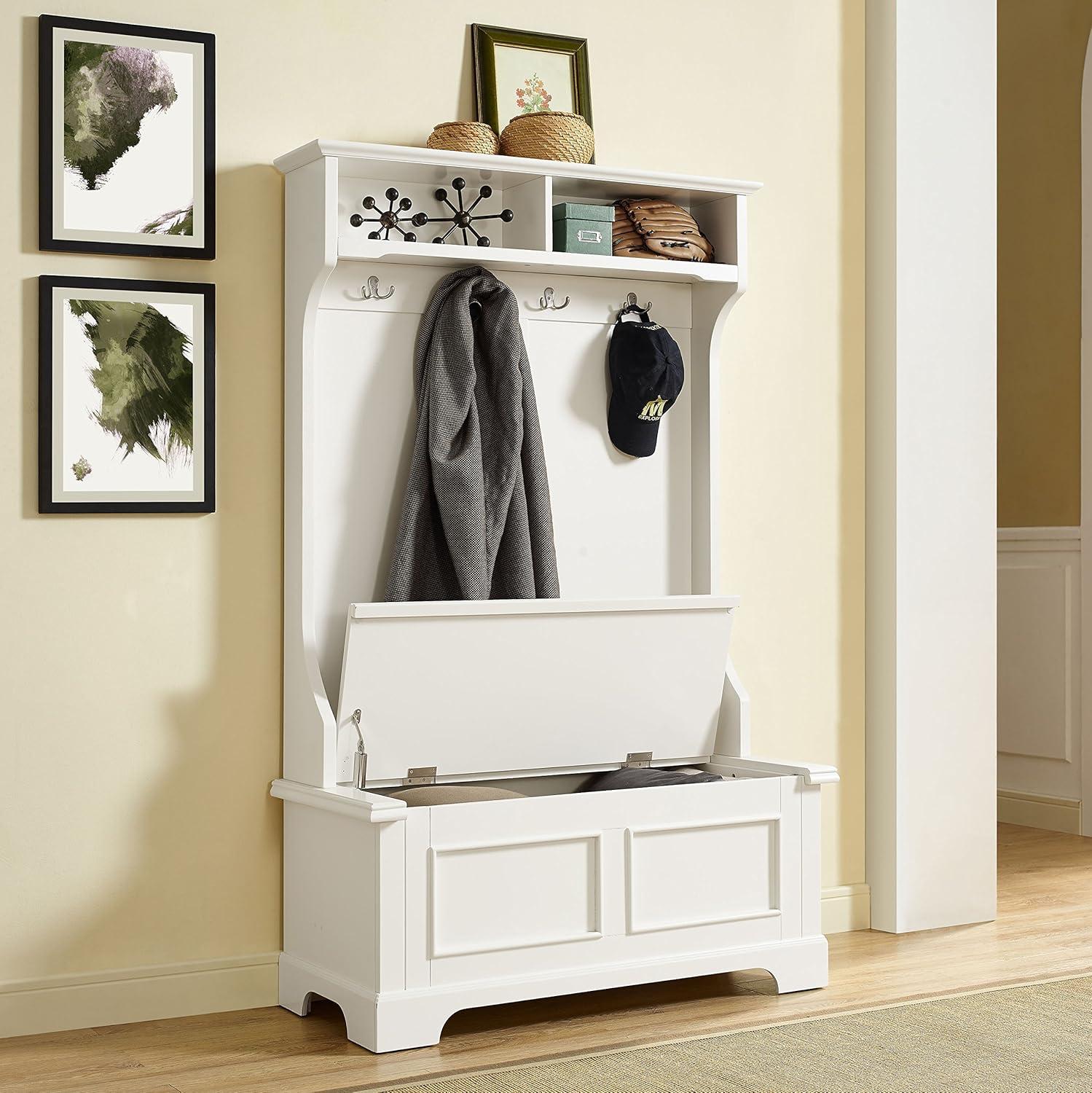 Campbell Hall Tree White - Crosley: Foyer Seating, Coat Hooks, Storage Bench, Cubbies